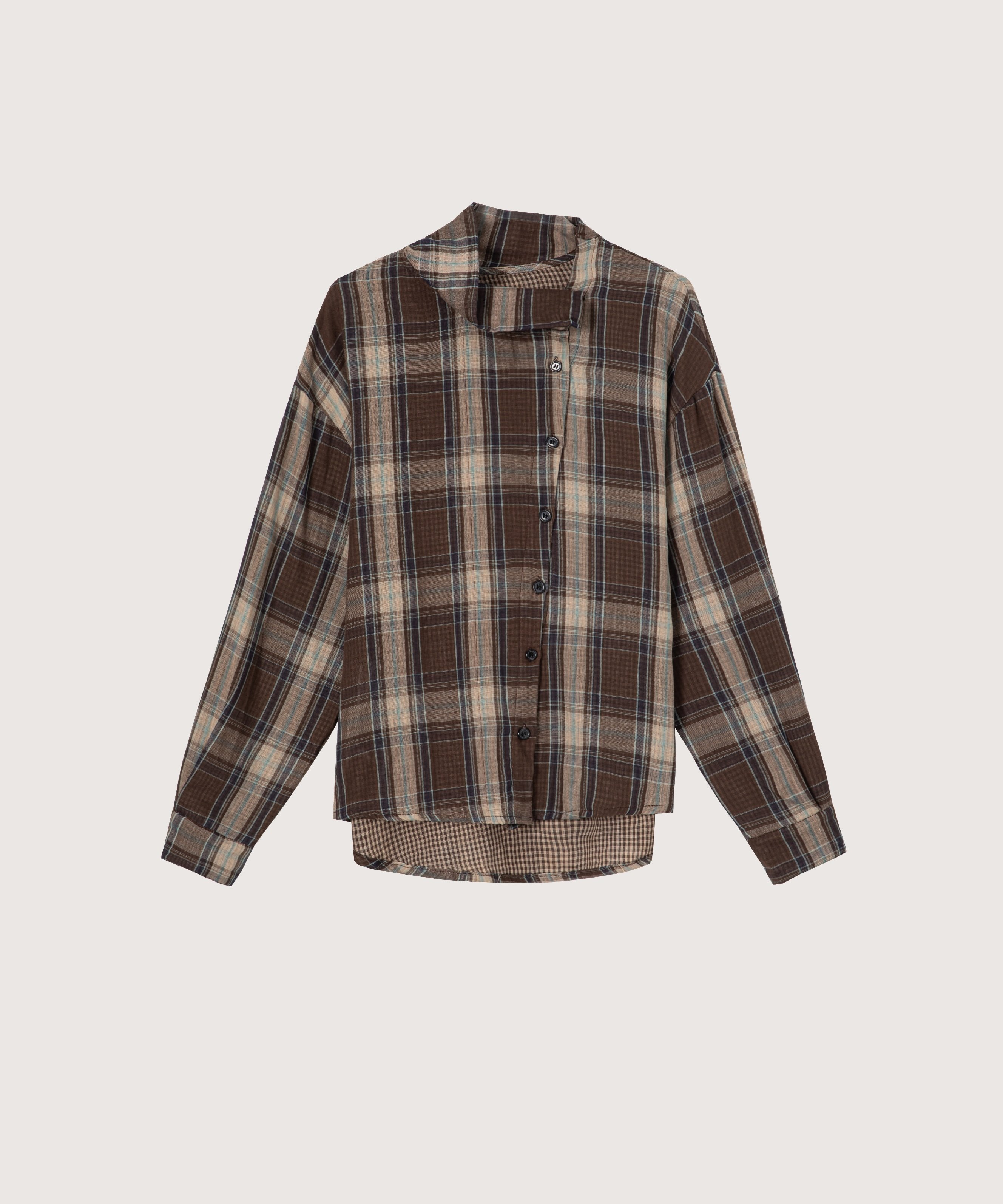 LA POMME petit Asymmetry Check Shirt ラポミ・プチ トップス シャツ・ブラウス ネイビー