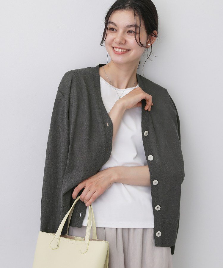 【SALE／37%OFF】Dessin 【マシンウォッシャブル】Vネックシアーカーディガン デッサン トップス カーディガン グレー ブルー オレンジ