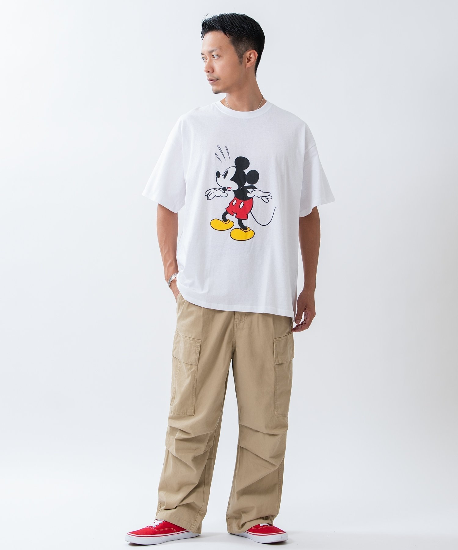 improves MICKEY MOUSE ミッキーマウス オーバーサイズ 半袖Tシャツ インプローブス トップス カットソー・Tシャツ ホワイト ネイビー