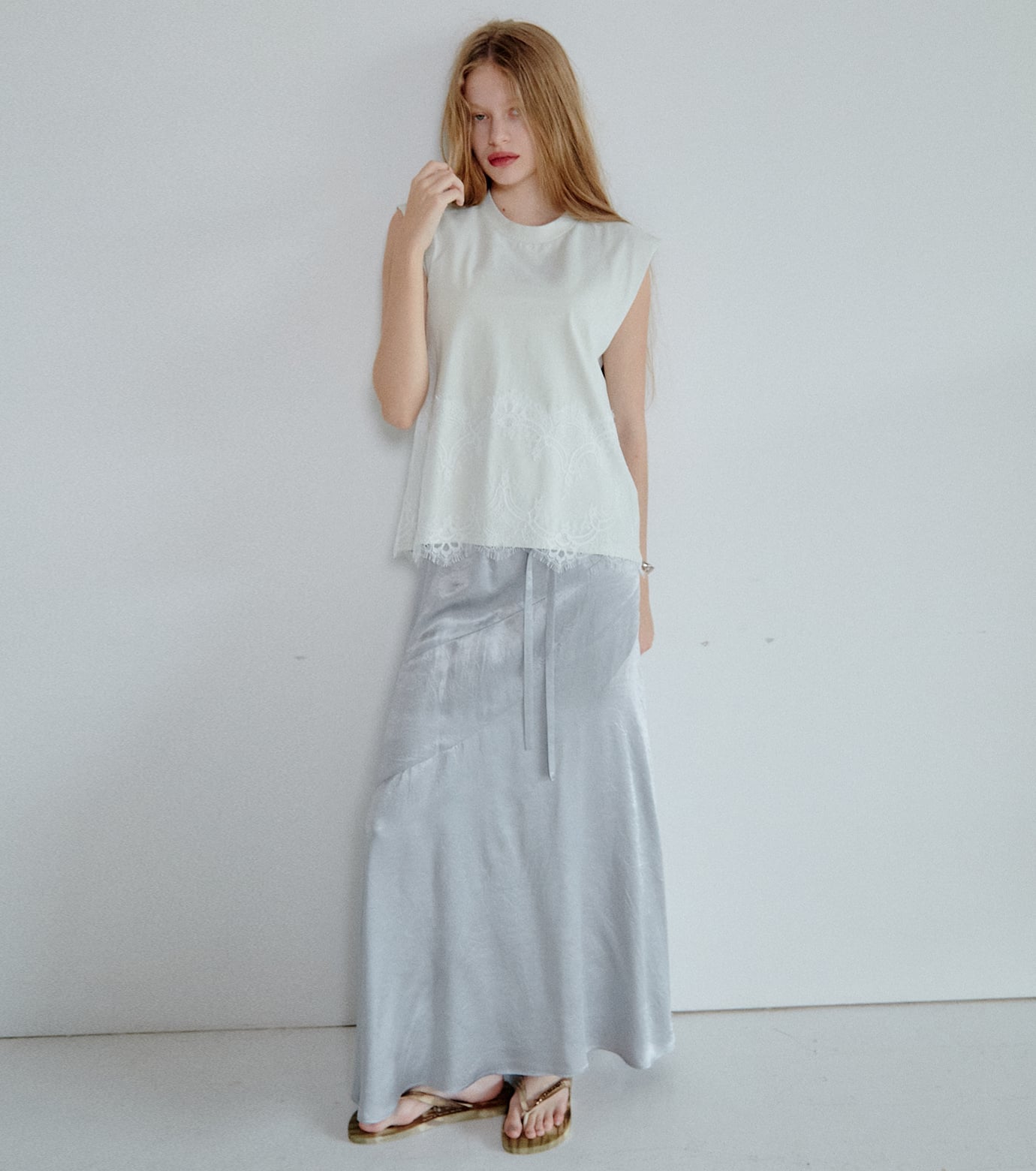 LE CIEL BLEU ソリッドサテンマキシスカート / Solid Satin Maxi Skirt ルシェルブルー スカート ロング・マキシスカート シルバー ブラック
