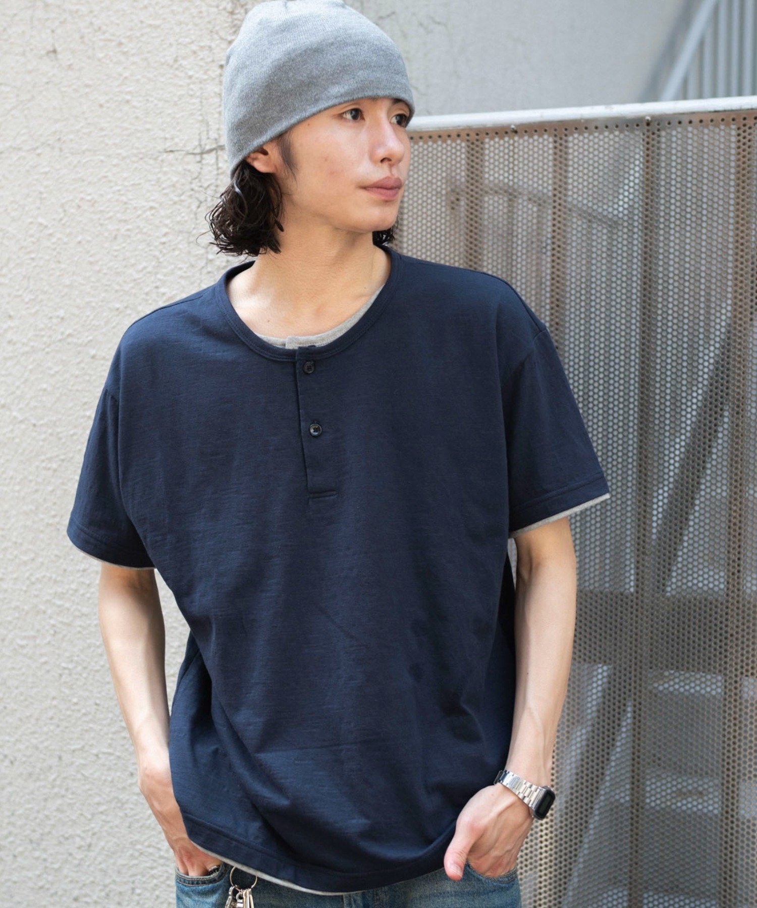 WEGO MEN'S ダブルヘンリーT ウィゴー トップス カットソー・Tシャツ ブラック ネイビー