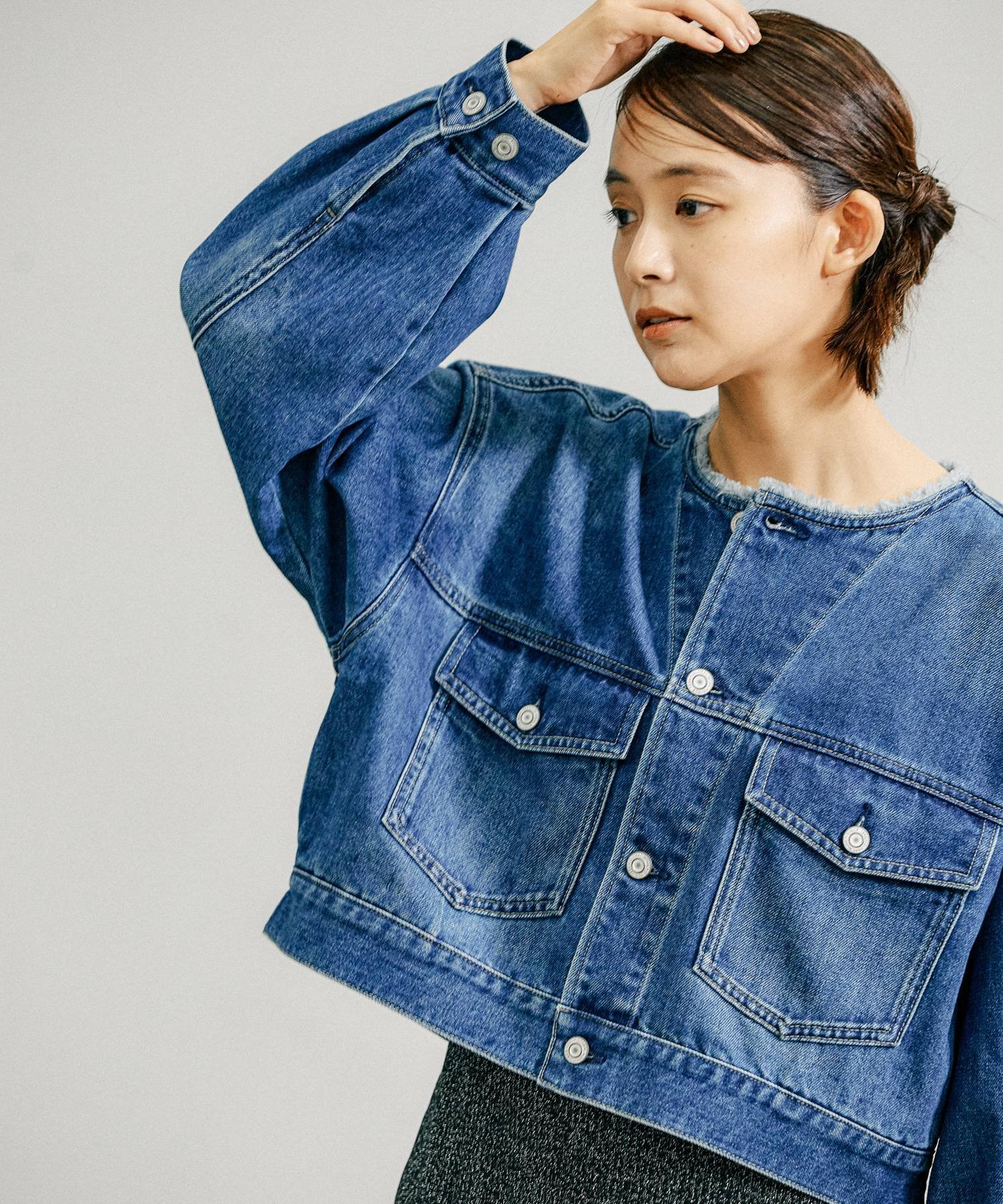 GLOBAL WORK 吉高由里子さん着用/軽やかGOODデニムノーカラージャケット/132424 グローバルワーク ジャケット・アウター ノーカラージャケット ブルー【送料無料】のサムネイル