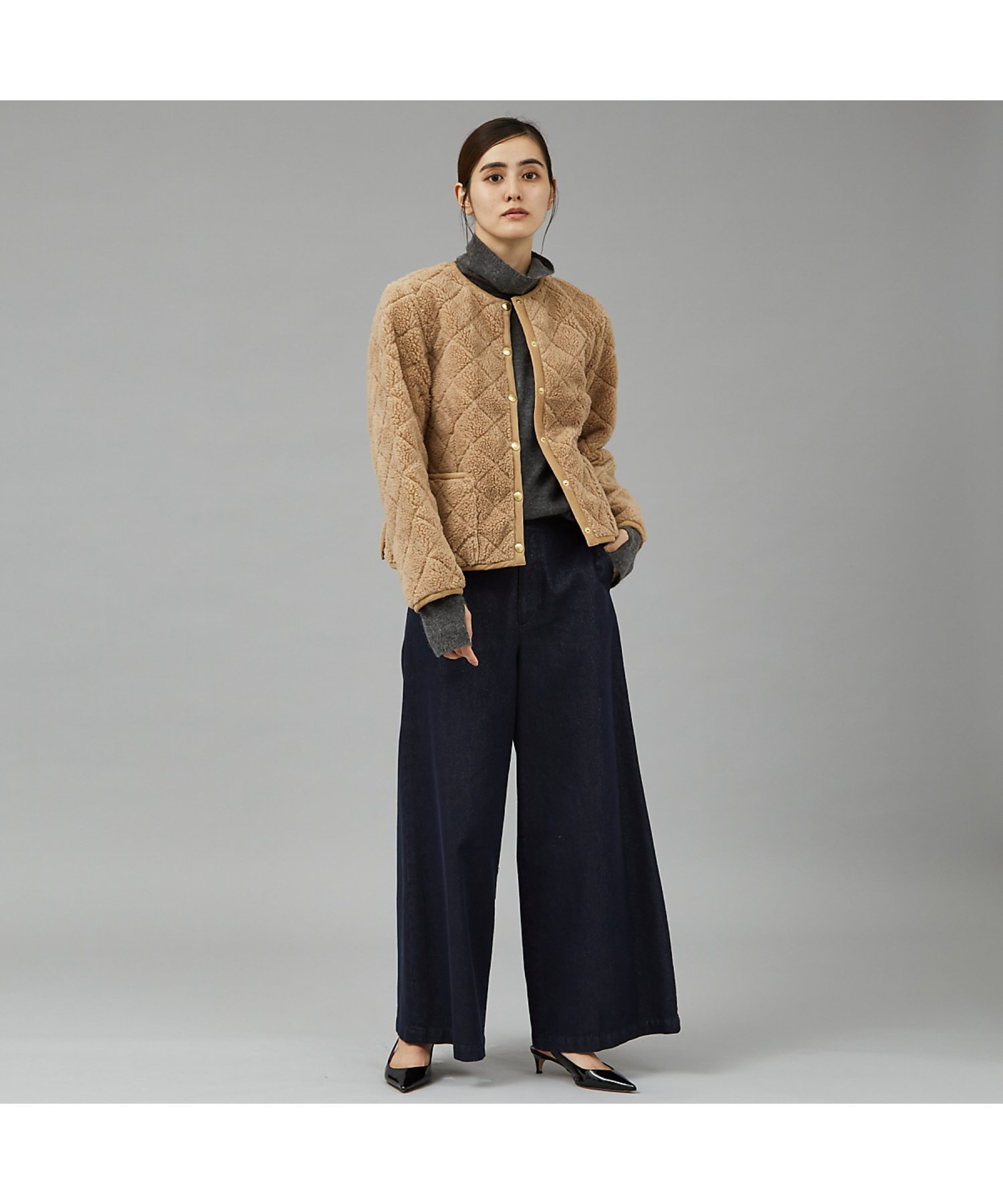 qualite 【TRADITIONAL WEATHERWEAR】キルティングボアブルゾン カリテ ジャケット・アウター ブルゾン・ジャンパー ベージュ ブラック