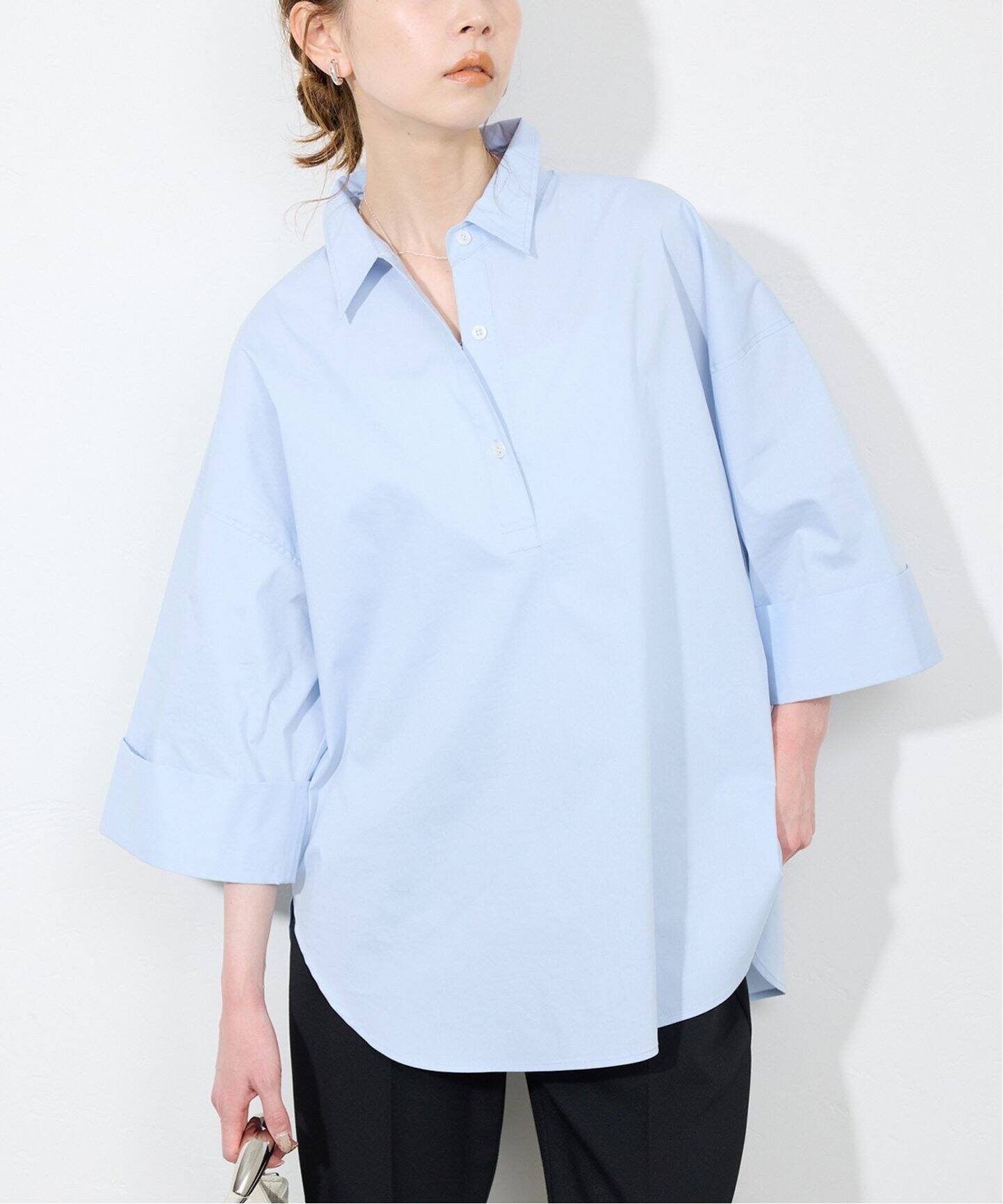 【SALE／30%OFF】SLOBE IENA オーバーサイズスキッパーシャツ スローブ イエナ トップス シャツ・ブラウス グレー ブルー ホワイト【送料無料】のサムネイル