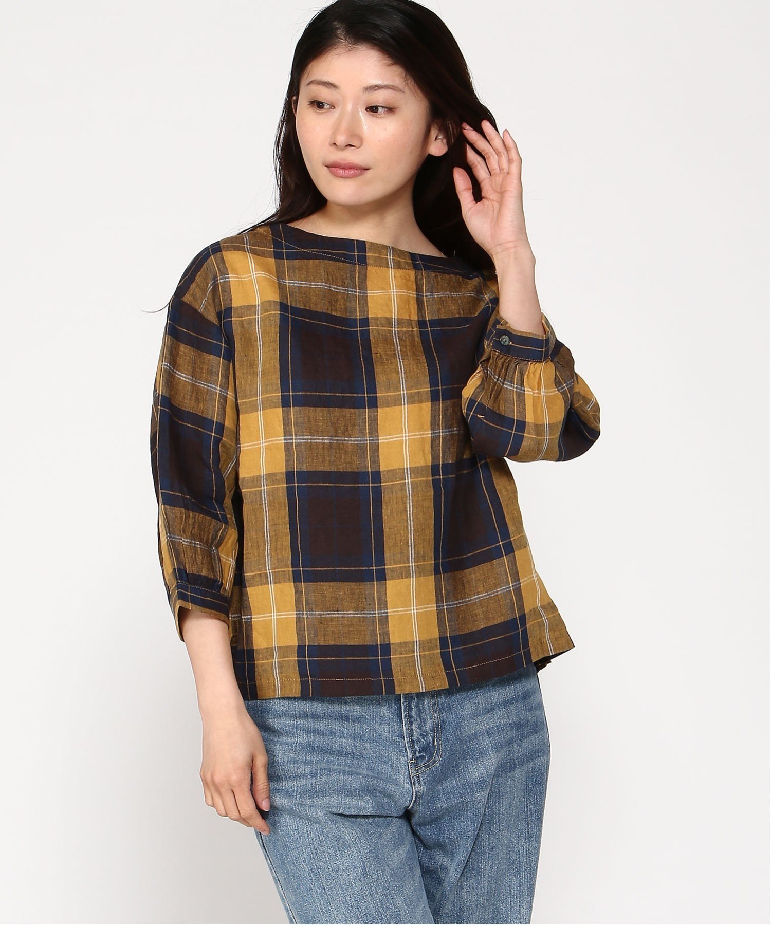 TUTIE. リネンタータンチェックプルオーバー ツチエ トップス カットソー・Tシャツ グリーン ブルー イエロー