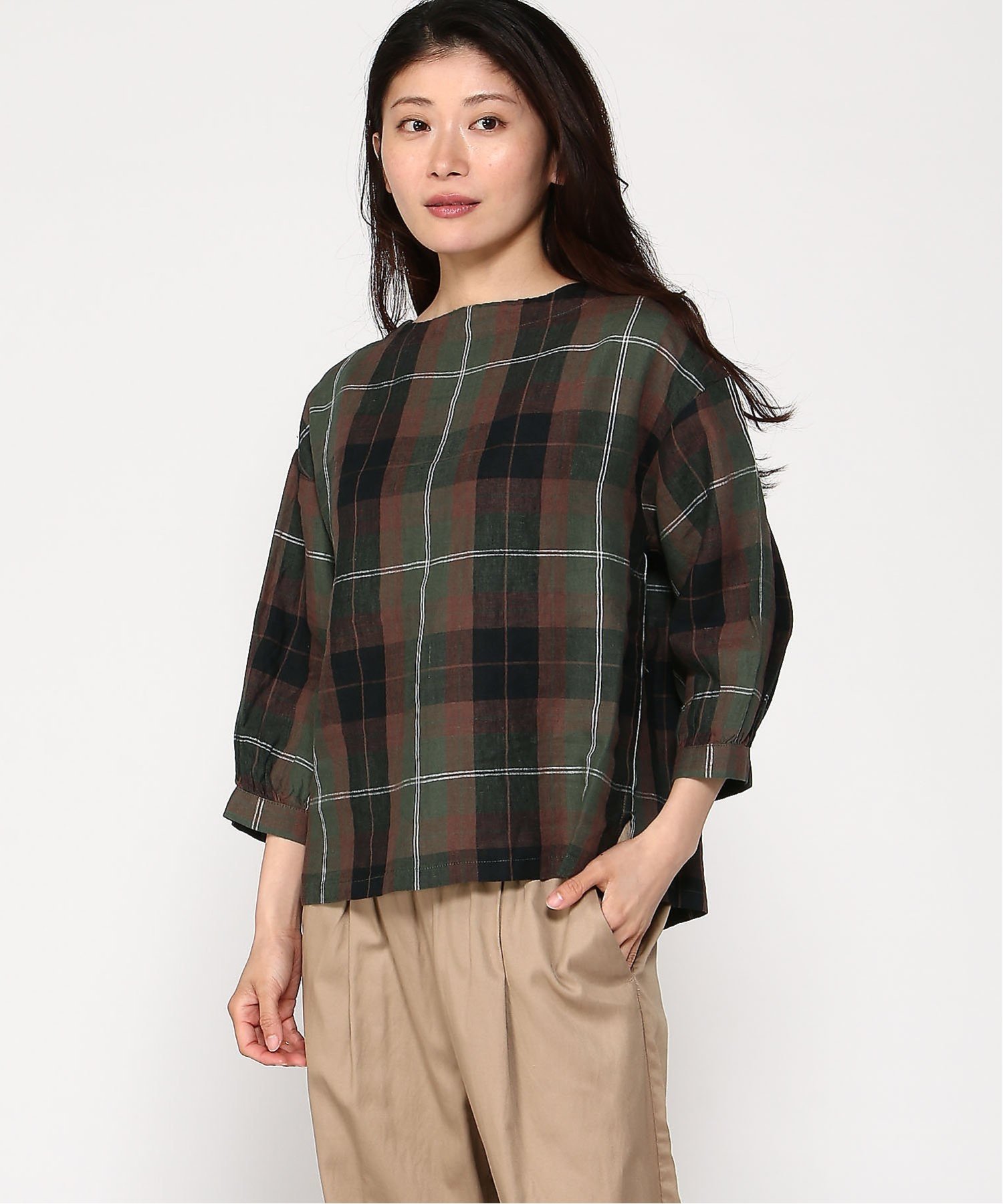TUTIE. リネンタータンチェックプルオーバー ツチエ トップス カットソー・Tシャツ グリーン ブルー イエロー