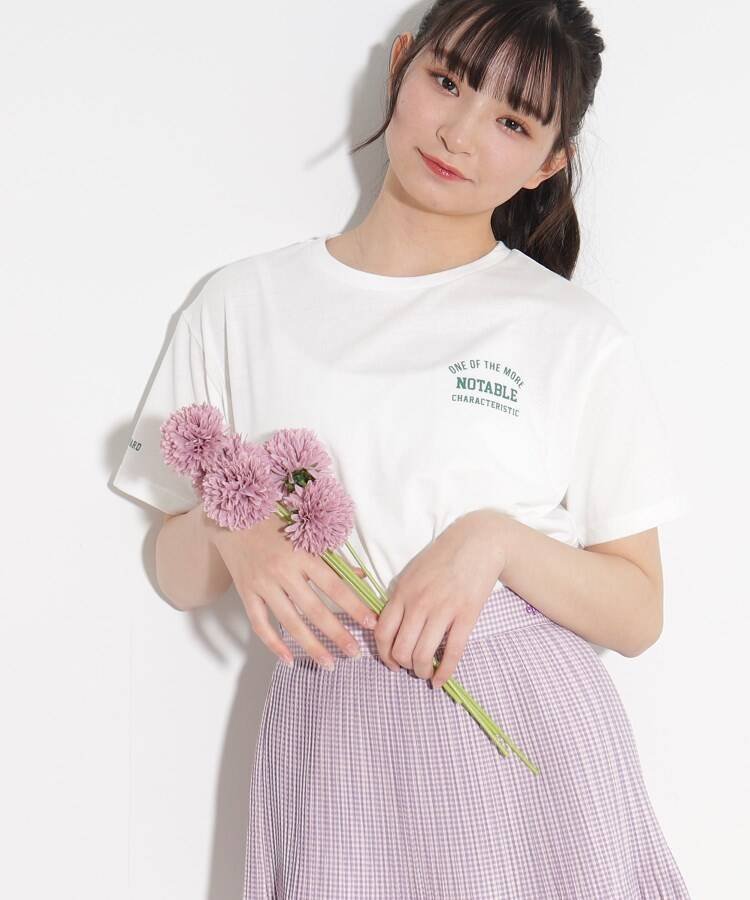 PINK-latte 【130cm/165サイズありcm/プチプラアイテム】ワンポイントカレッジTシャツ ピンク ラテ トップス カットソー・Tシャツ ホワイト ブラック グリーン ブルーのサムネイル