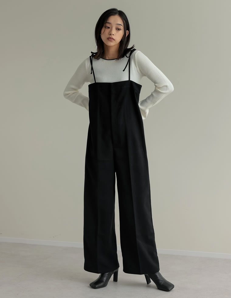 Re:EDIT ウールタッチリボンサロペット リエディ オールインワン・オーバーオール オールインワン・つなぎ ブラック ブラウン グレー【送料無料】のサムネイル