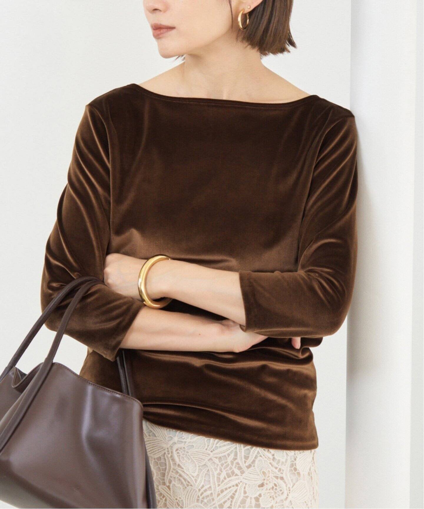 IENA 《追加》スノーベロア プルオーバー イエナ トップス カットソー・Tシャツ ネイビー ブラウン ベージュ【送料無料】のサムネイル