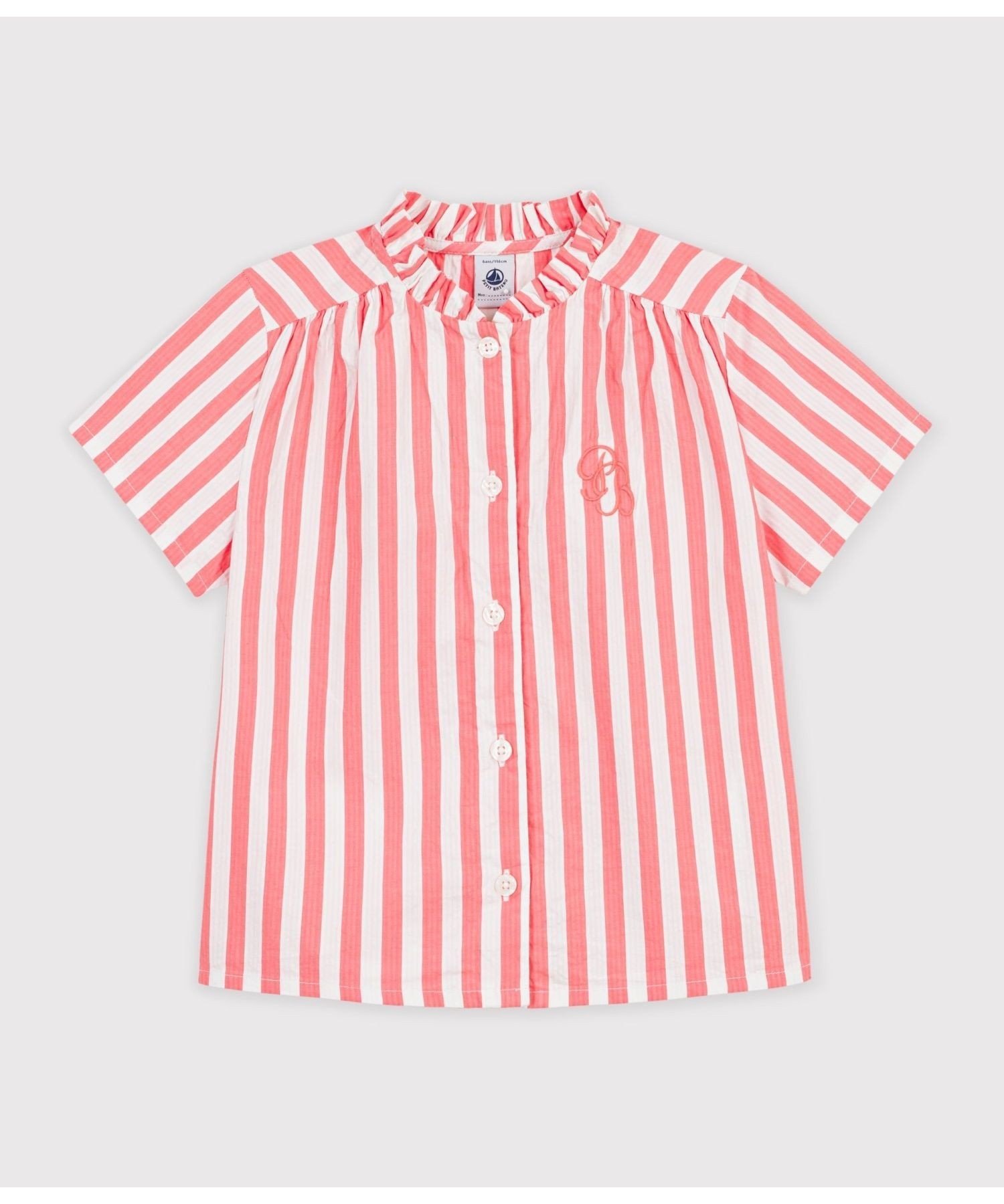 Short Sleeves - PETIT BATEAU ストライプ半袖ブラウス プチバトー トップス シャツ・ブラウス ホワイト【送料無料】
