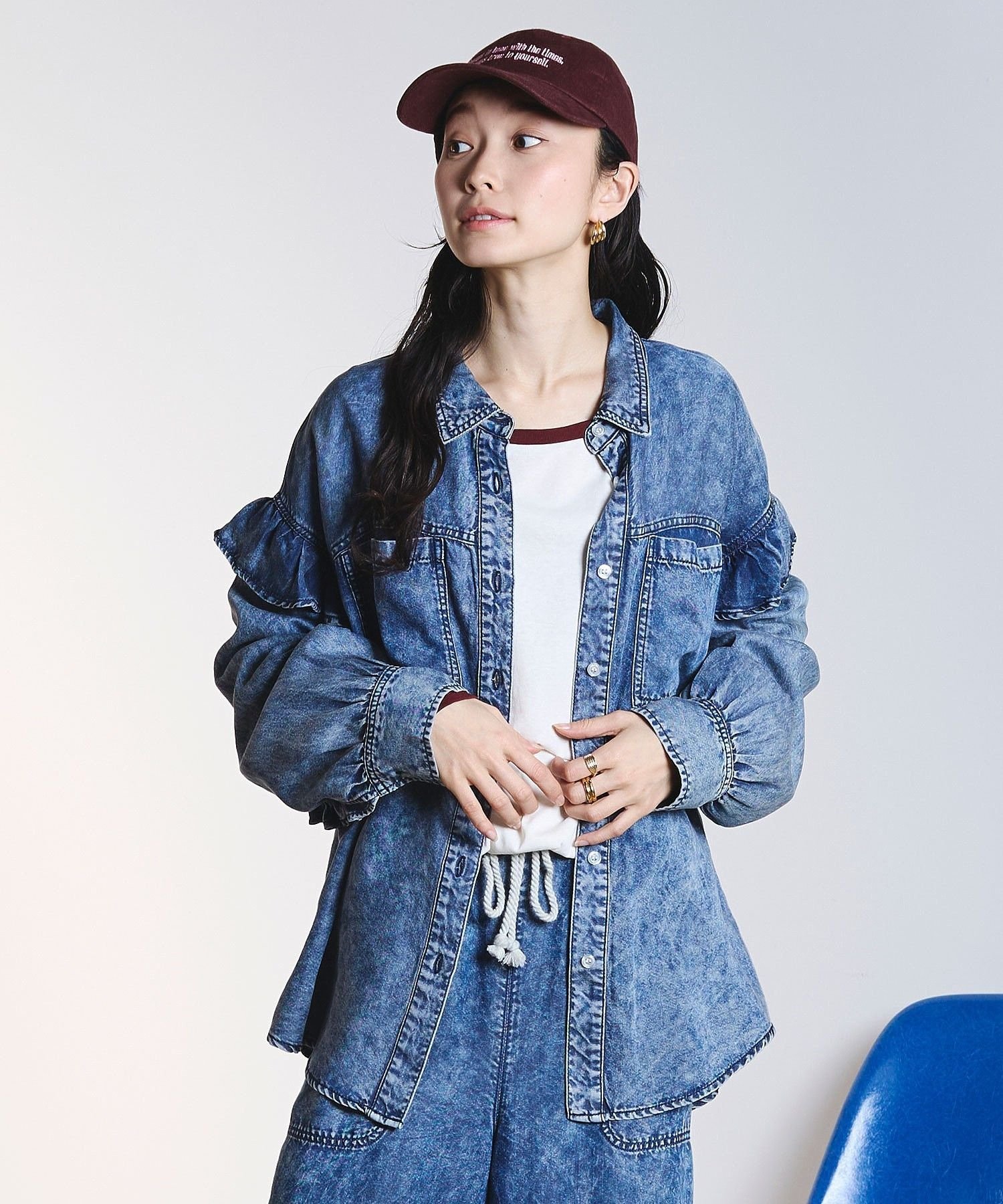 ROSE BUD LIGHT OZ FRILL DENIM SHIRT ローズバッド トップス シャツ・ブラウス ネ...