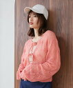 【SALE/70%OFF】MAJESTIC LEGON フロントリボン透かしカーディガン マジェスティックレゴン トップス カーディガン グリーン ピンク ホワ...