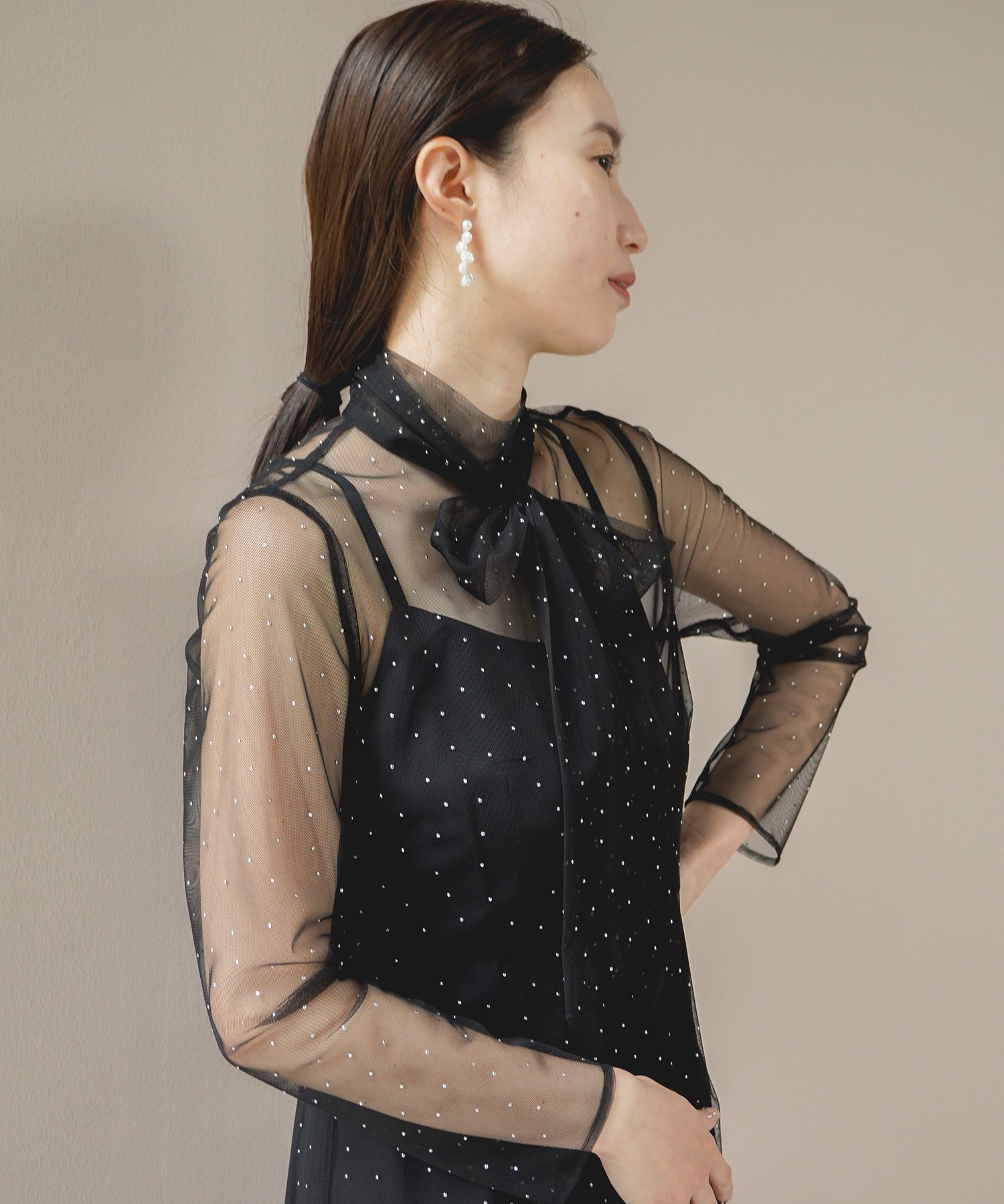 【SALE/50%OFF】kaene ラインストーンボウタイドレス カエン ワンピース・ドレス ドレス ブラウン ブラック【送料無料】