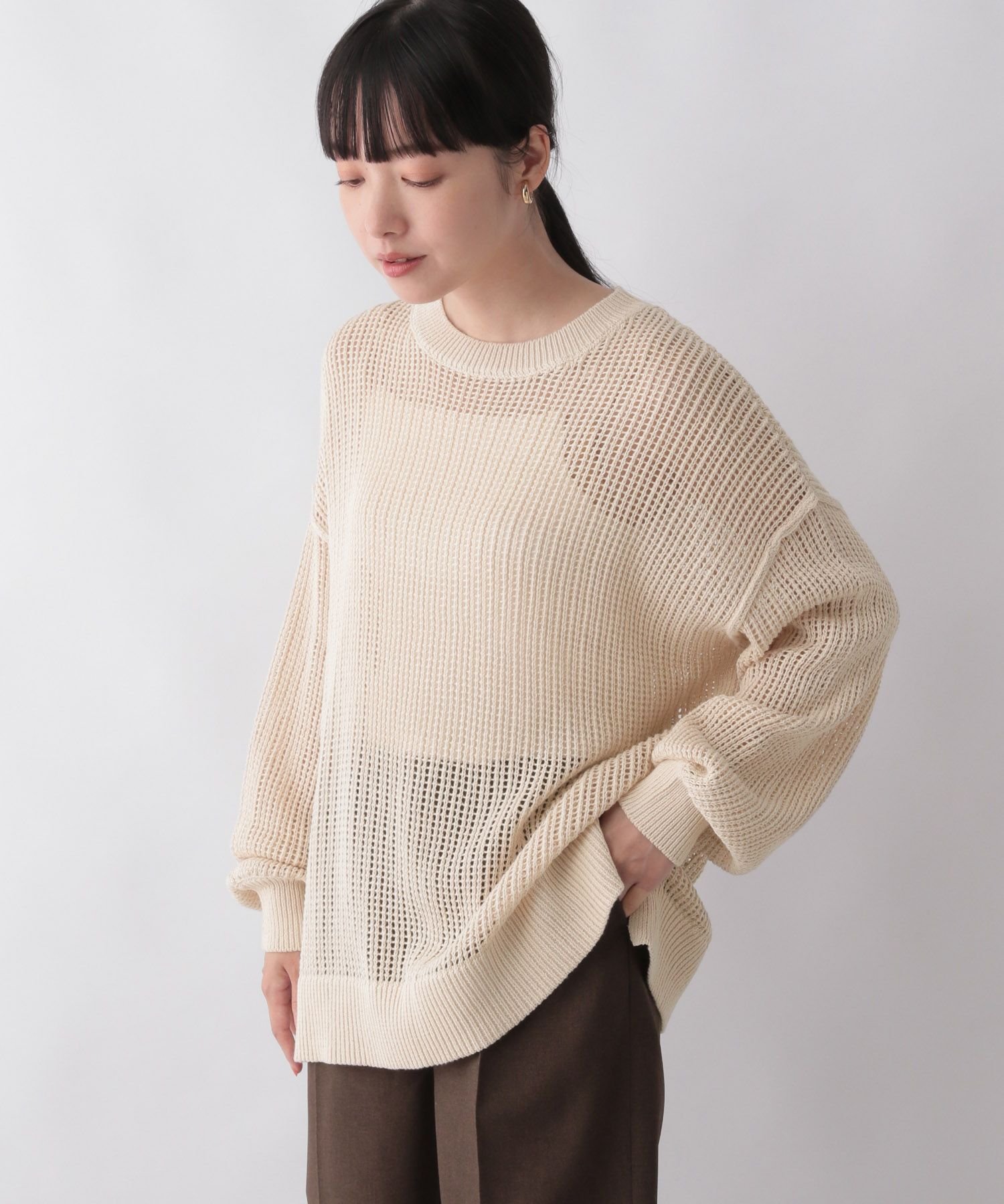 【SALE／62%OFF】LOWRYS FARM (W)メッシュニットPOLS ローリーズファーム トップス ニット ベージュ グリーン ブラウン ブラックのサムネイル