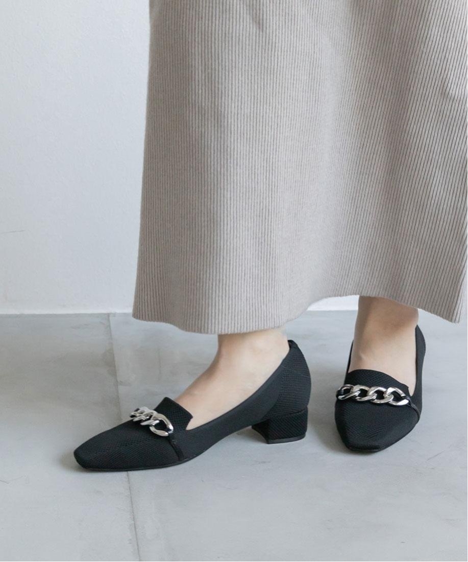 RANDA 【SUSTAINABLE】チェーンパーツニットシューズ ランダ シューズ・靴 パンプス ブラック ベージュ ホワイト【送料無料】のサムネイル