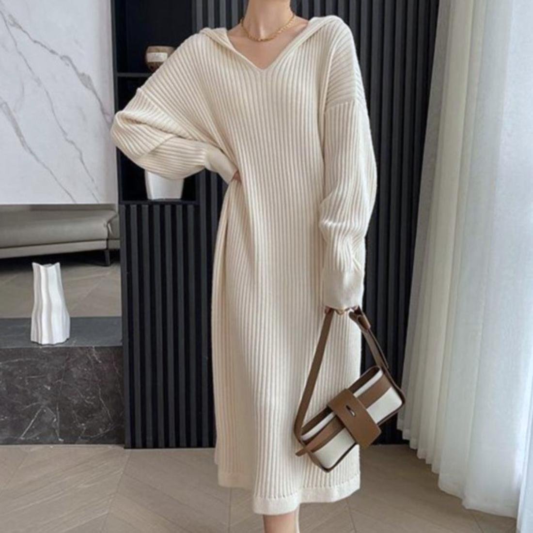 maison de LATIR Aラインワンピース 夏服 セレモニー フード付きニットワンピース メゾンドラティール ワンピース・ドレス ワンピース ブラウン ブラック ホワイト