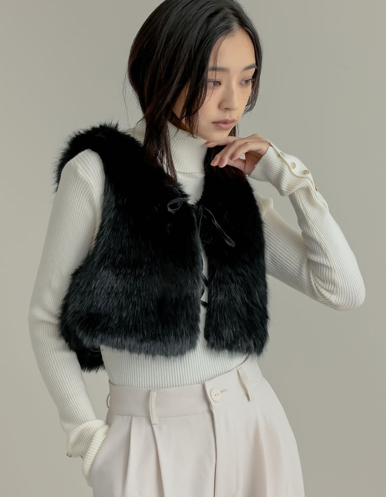 Re:EDIT 前後2WAYフェイクファーベスト リエディ ジャケット・アウター ダウンジャケット・ダウンベスト ベージュ ブラック グレー【送料無料】のサムネイル