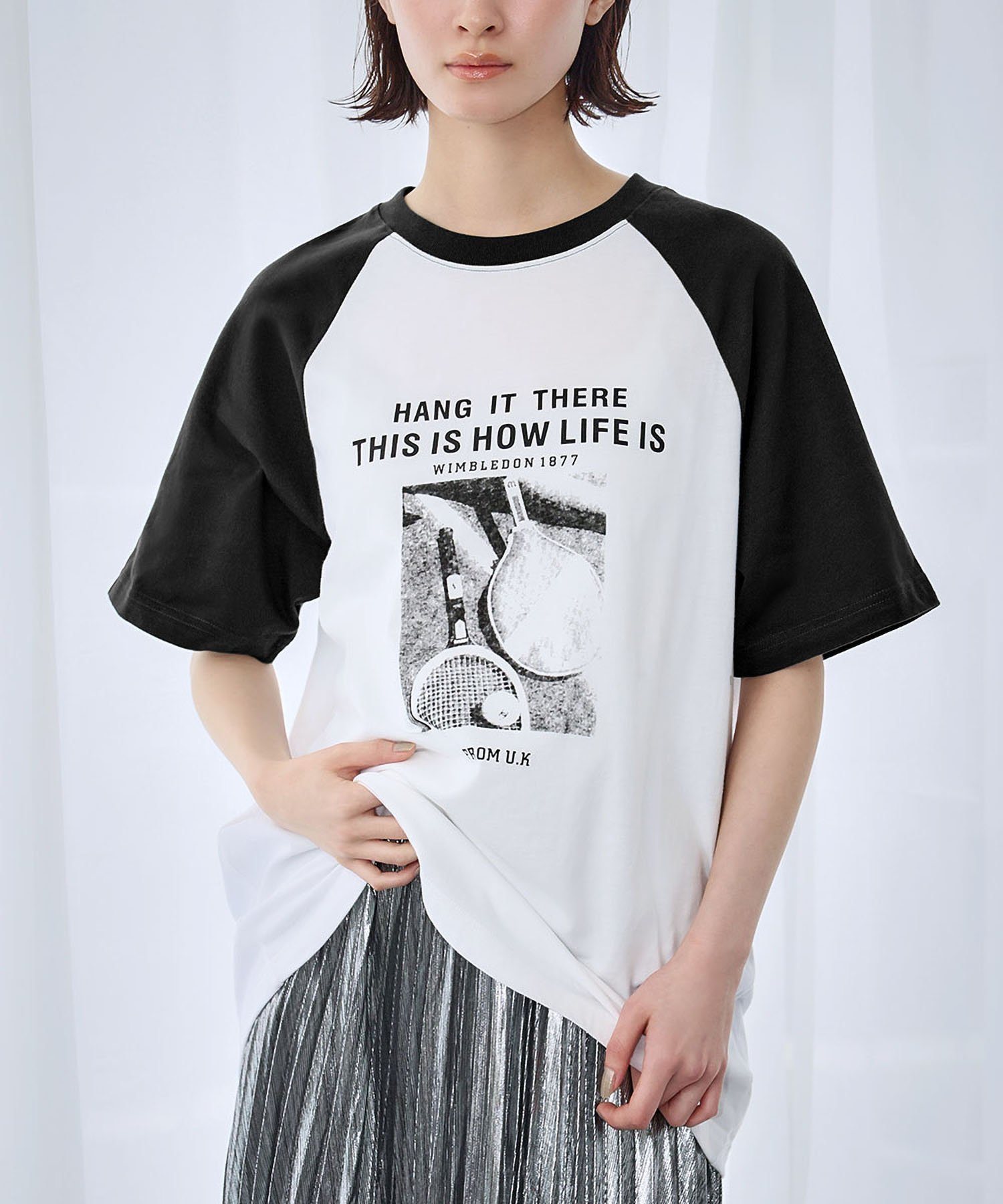 【SALE／65%OFF】LOWO 【綿100%使用】ヴィンテージ風プリントラグランTシャツ ガール トップス カットソー・Tシャツ グリーン ブラック