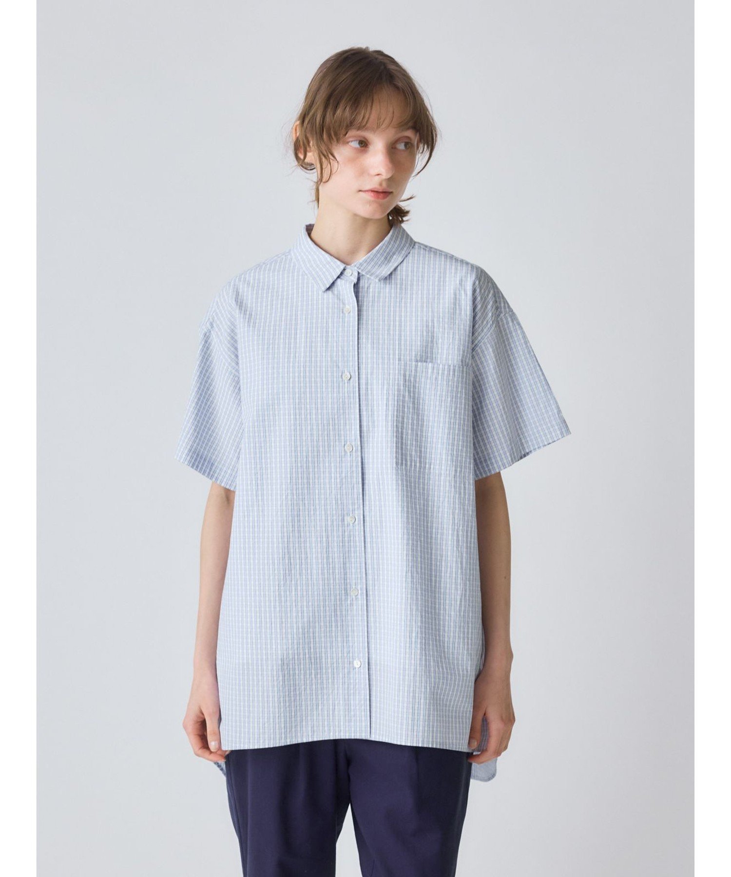 MidiUmi MidiUmi ハーフスリーブ柄ワイドロングシャツ マーコート トップス シャツ・ブ