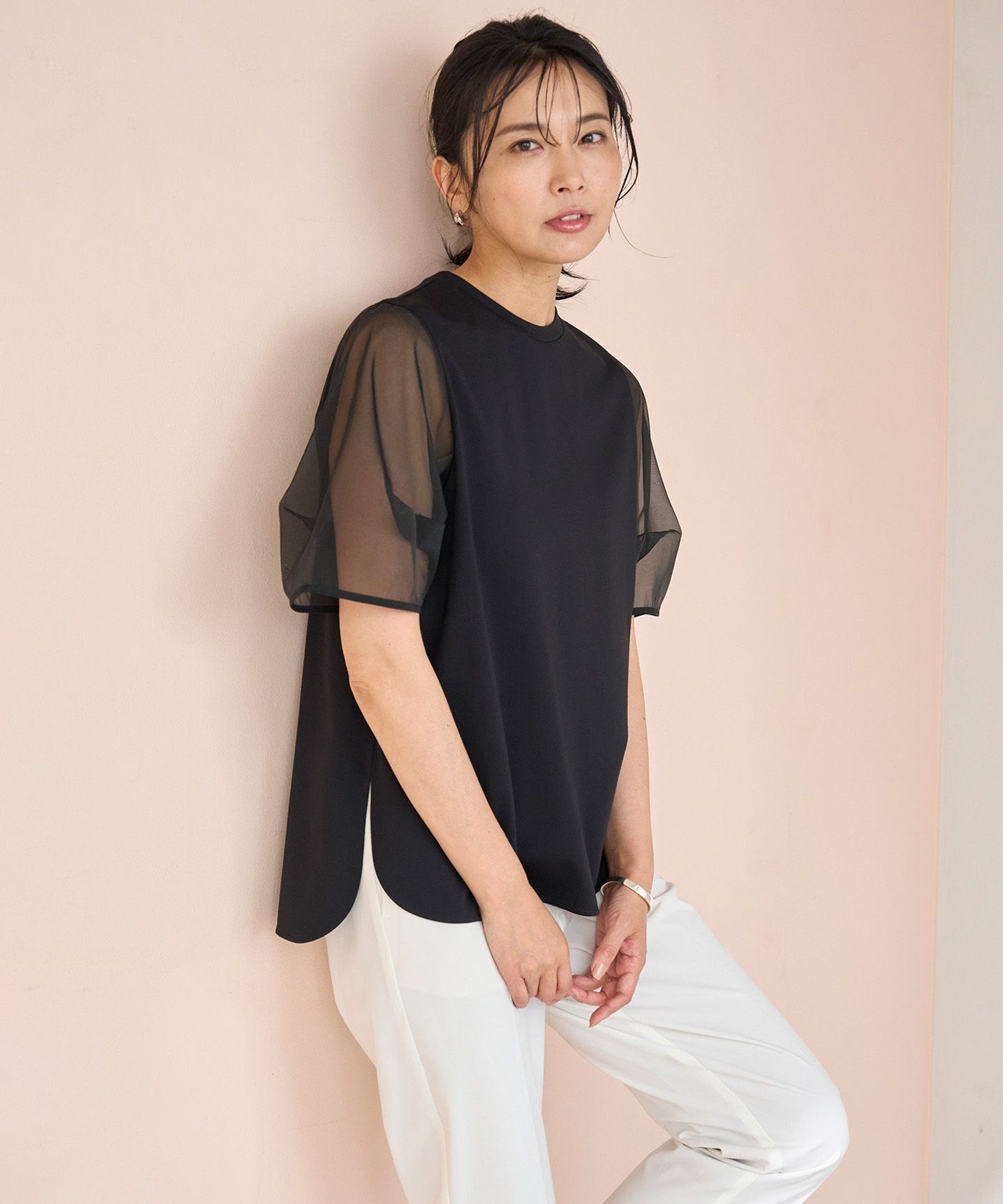 UNFILO L BEAUTY FORM-T シアースリーブT アンフィーロ トップス カットソー・Tシャツ グレー ブラック ネイビー