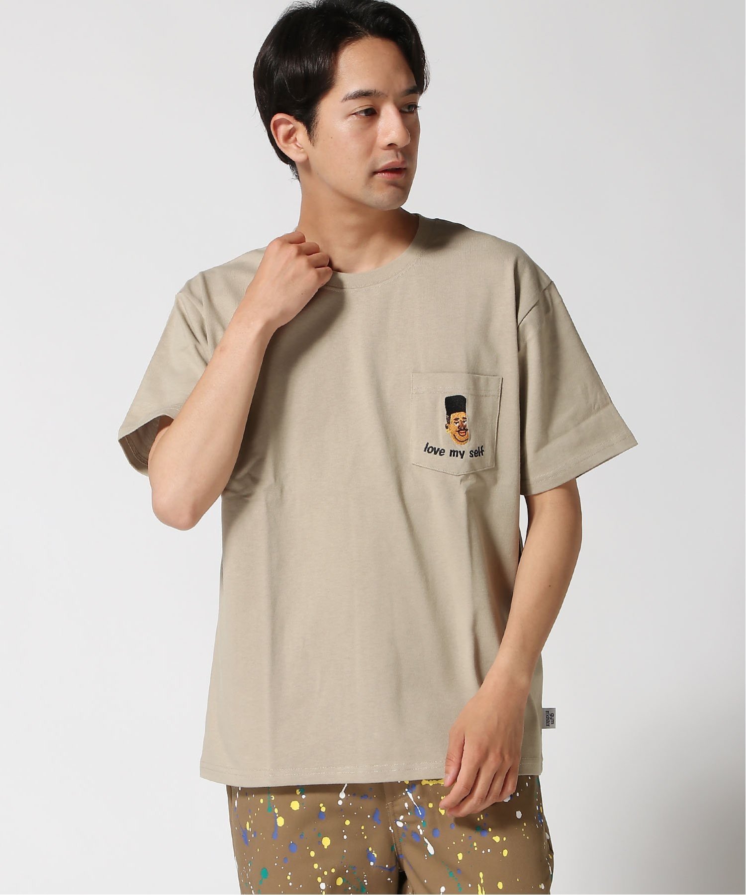 gym master gym master/(U)7.4oz love my self刺繍ポケットTee ジムマスター トップス カットソー・Tシャツ ホワイト ベージュ ブラック ブルー