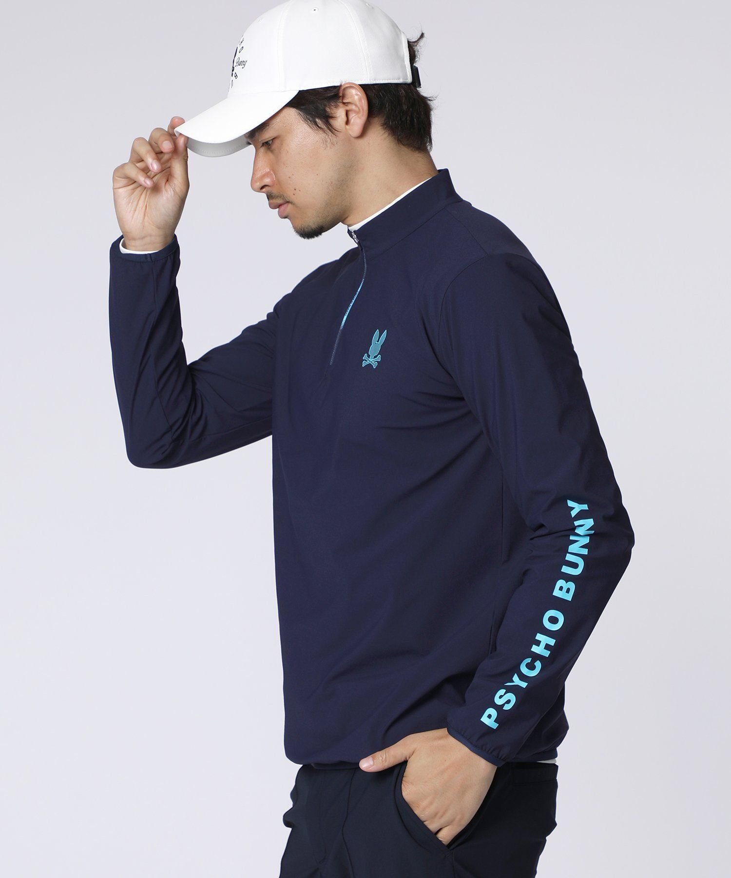 【SALE／40%OFF】Psycho Bunny [GOLF]ナイロンストレッチジャージ ハーフジップモックネック サイコバニー トップス カットソー・Tシャツ ネイビー ブラック【送料無料】