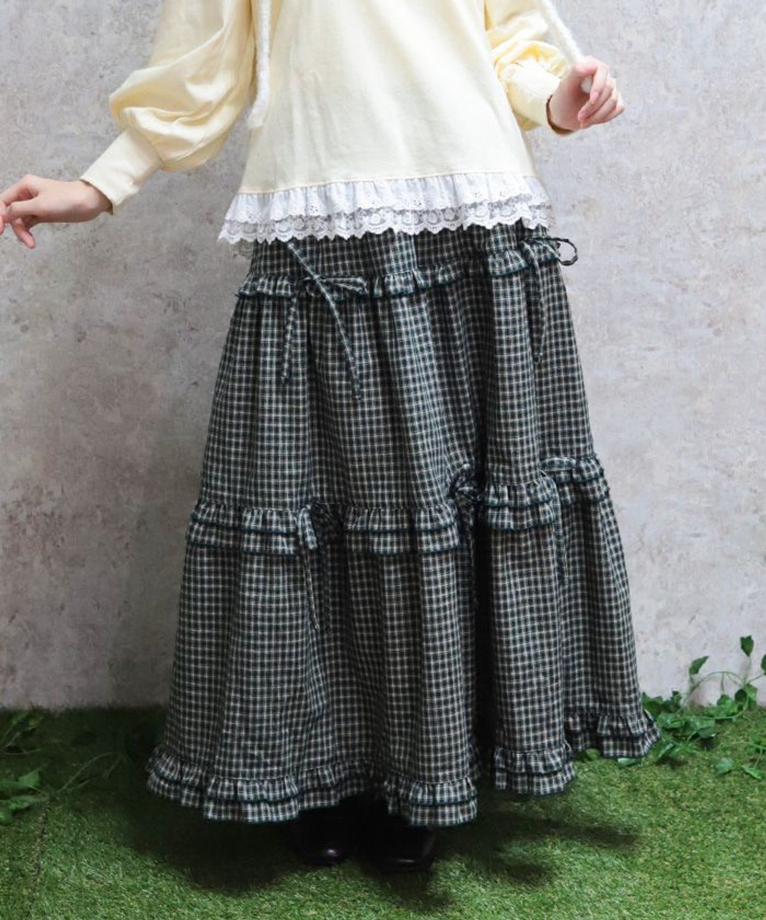 axes femme POETIQUE リボン付ロングティアードスカート アクシーズファム スカート その他のスカート ..