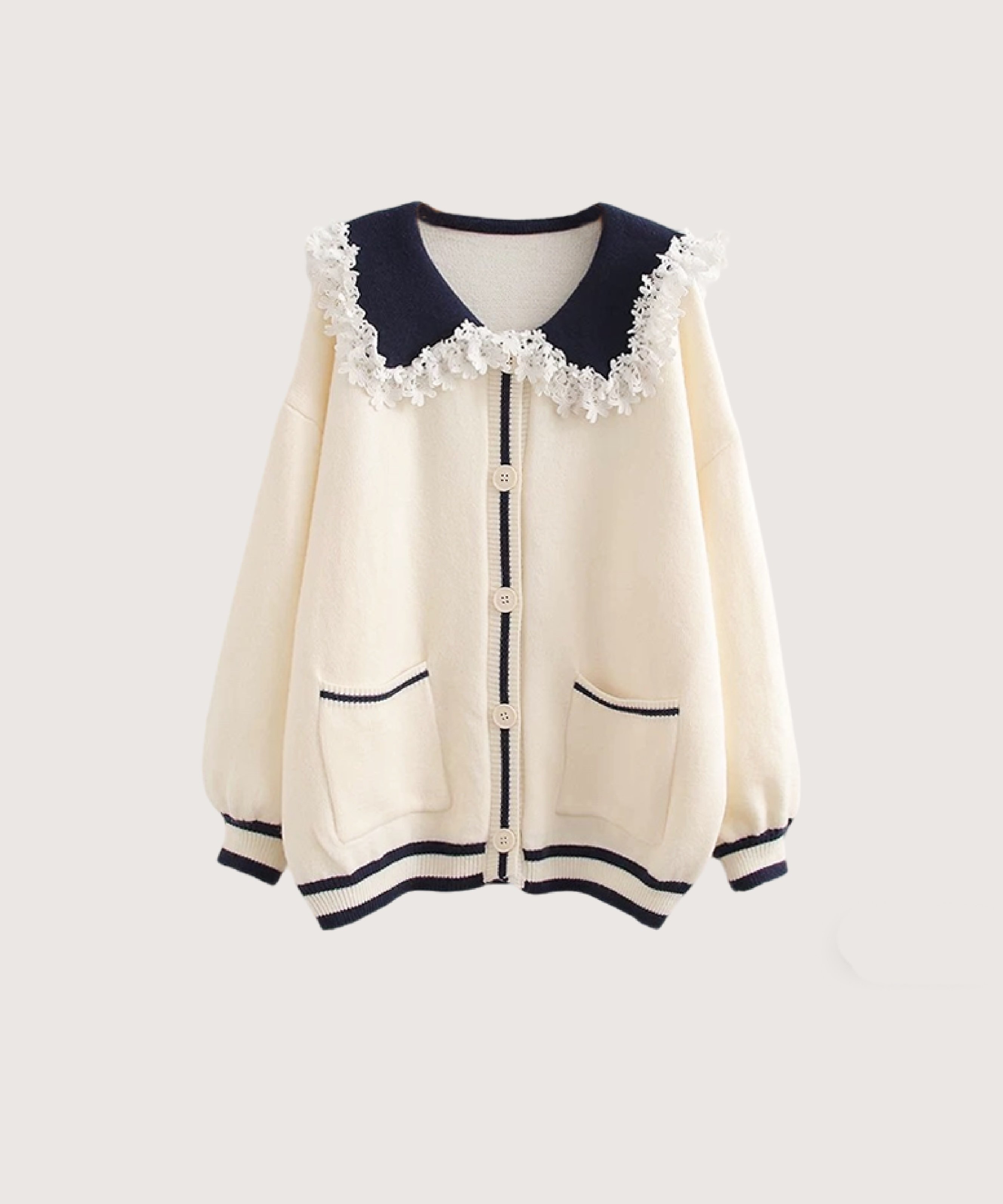 LA POMME petit Preppy Lace Collar Cardigan ラポミ・プチ トップス カーディガン ホワイト ベージュ【送料無料】