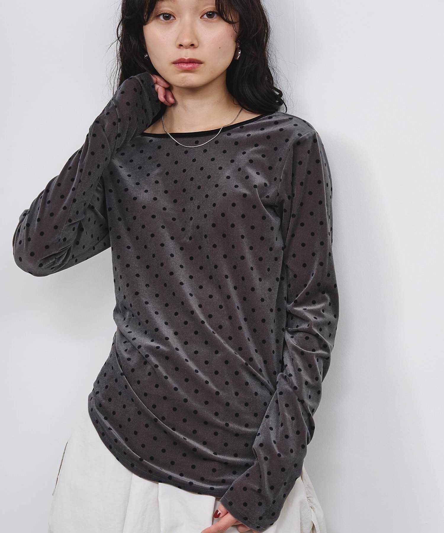 ROSE BUD SHEER VELOUR DOT TOP ローズバッド トップス カットソー・Tシャツ ホワイト ピンク ブラウン
