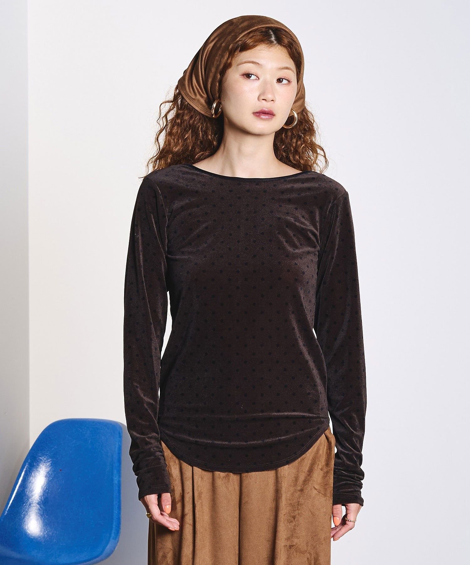 ROSE BUD SHEER VELOUR DOT TOP ローズバッド トップス カットソー・Tシャツ ホワイト ピンク ブラウン