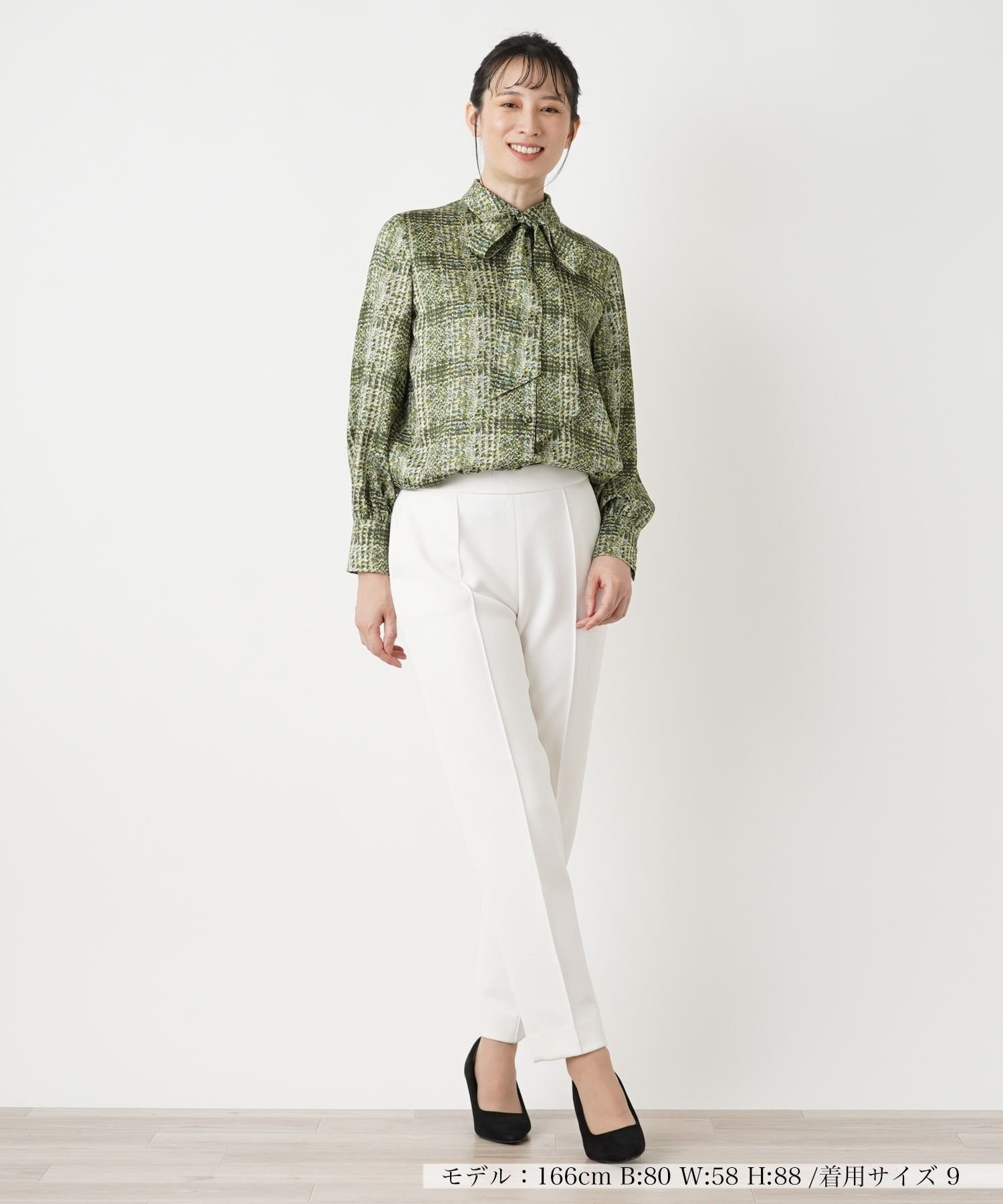 Leilian チェックボウタイブラウス【ROCHAS Premiere】【ERICA】 レリアン トップス シャツ・ブラウス グリーン