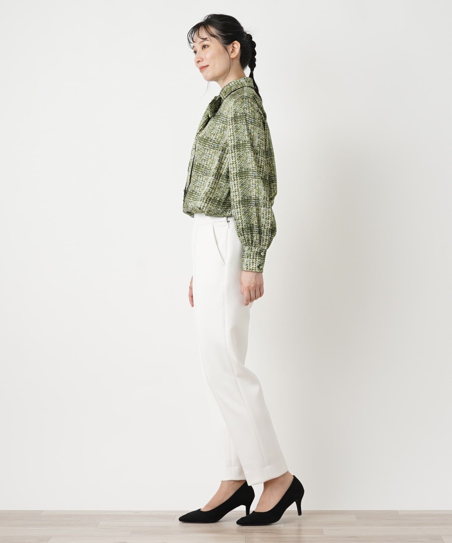 Leilian チェックボウタイブラウス【ROCHAS Premiere】【ERICA】 レリアン トップス シャツ・ブラウス グリーン