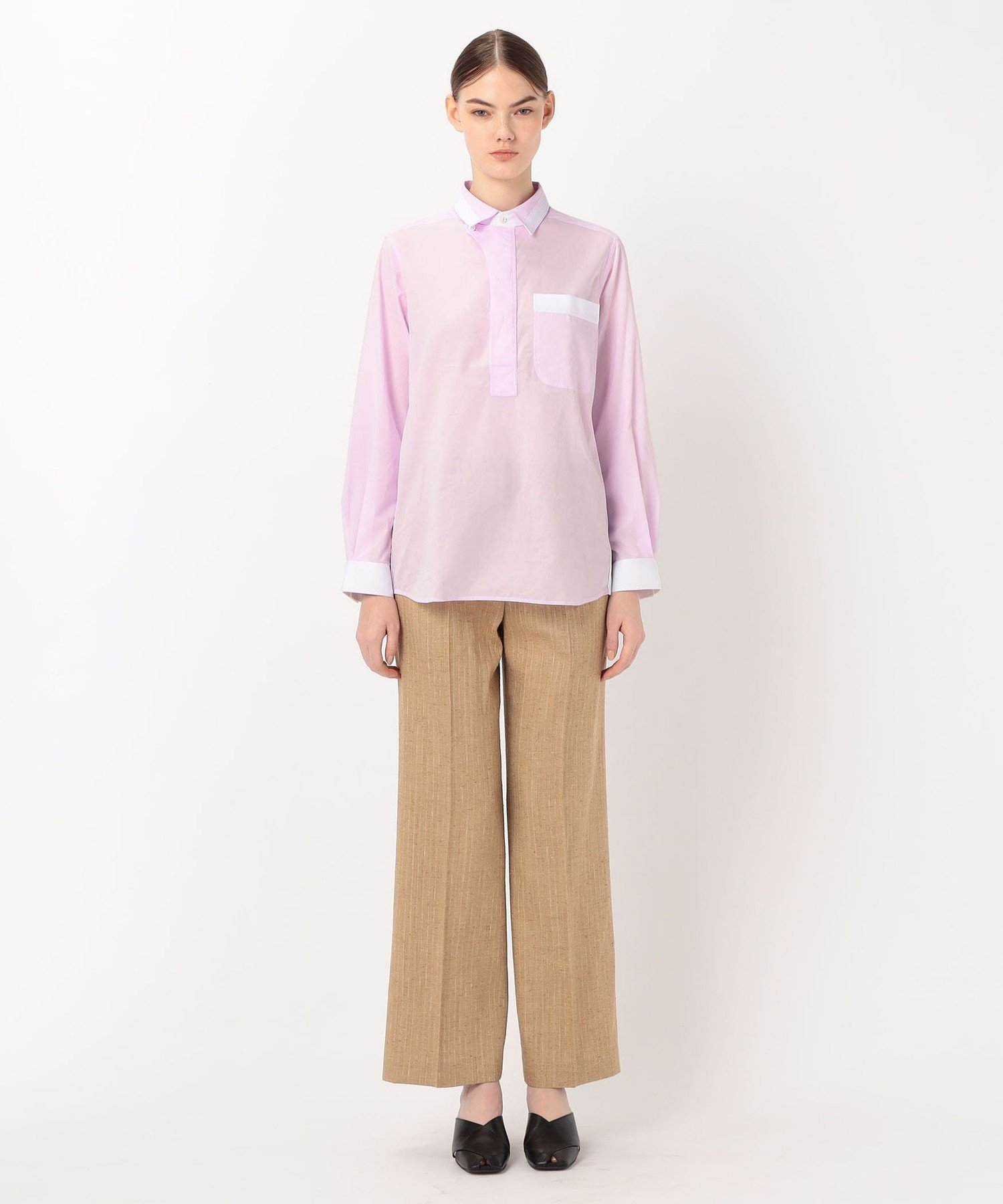 リネンストライプ ワンタックパンツ トゥモローランド パンツ スラックス・ドレスパンツ ベージュ