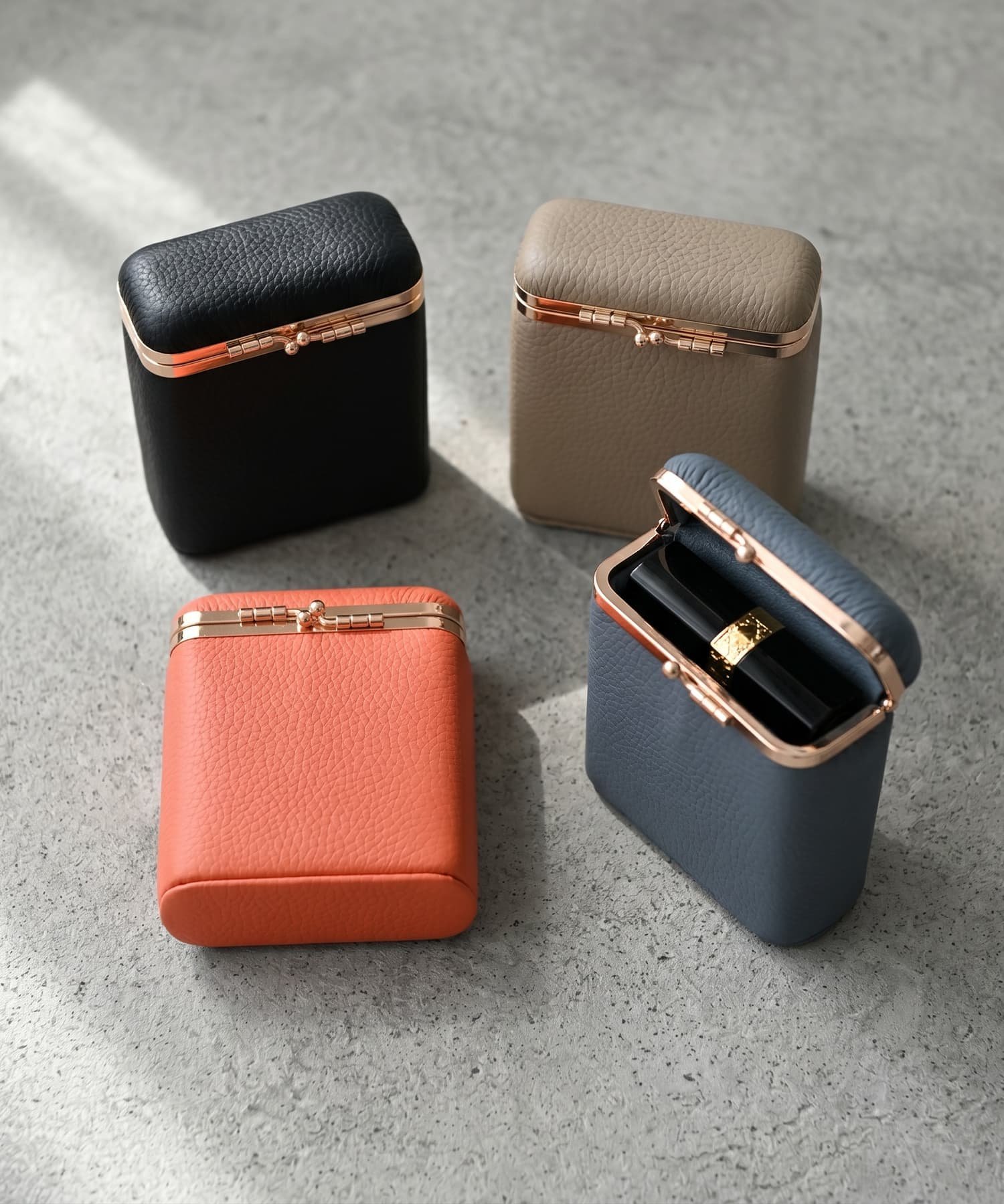 STYLE DELI 【BLK001】リップスティックミラー付きレザーケース スタイルデリ 財布・ポーチ・ケース 財布 オレンジ ブラック ブルー
