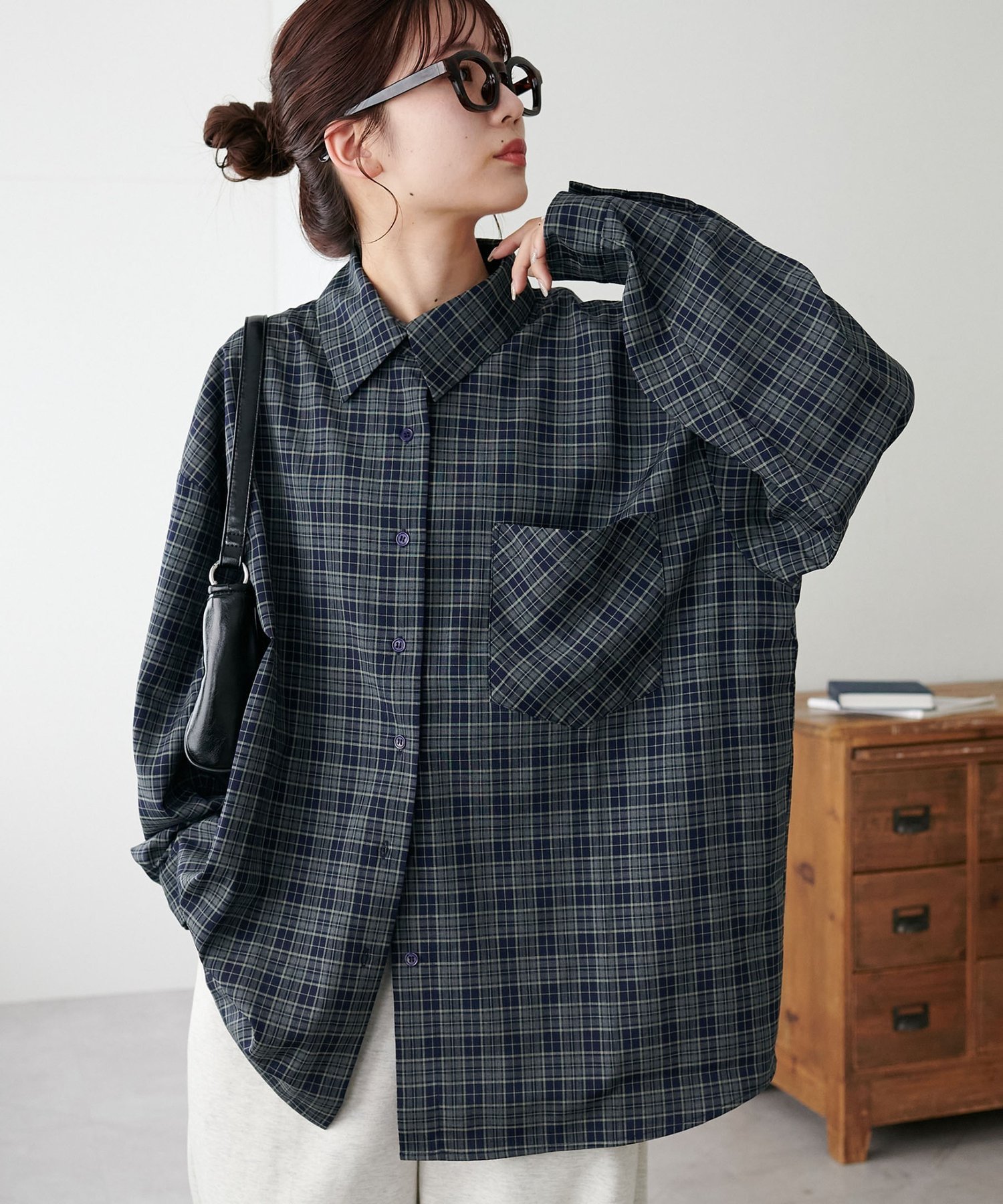 Discoat 【WEB限定】チェックビッグシャツ ディスコート トップス シャツ・ブラウス ブラウン ネイビー ブラック【送料無料】