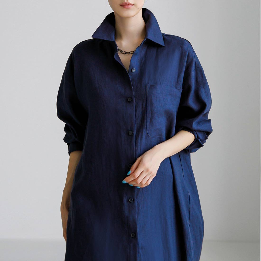 maison de LATIR バンドカラーシャツ 長袖 夏 ロングシャツワンピース メゾンドラティール ワンピース・ドレス ワンピース ネイビー ベージュ ブラック