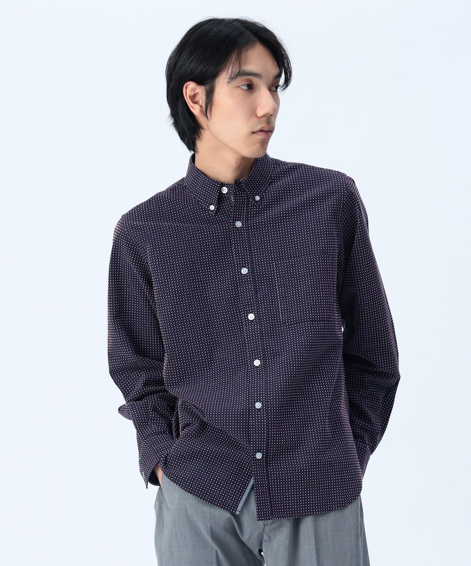 【SALE／30%OFF】BEAMS HEART MEN 刺し子 ロングスリーブ シャツ ビームス ハート トップス シャツ・ブラウス ネイビー ホワイト【送料無料】