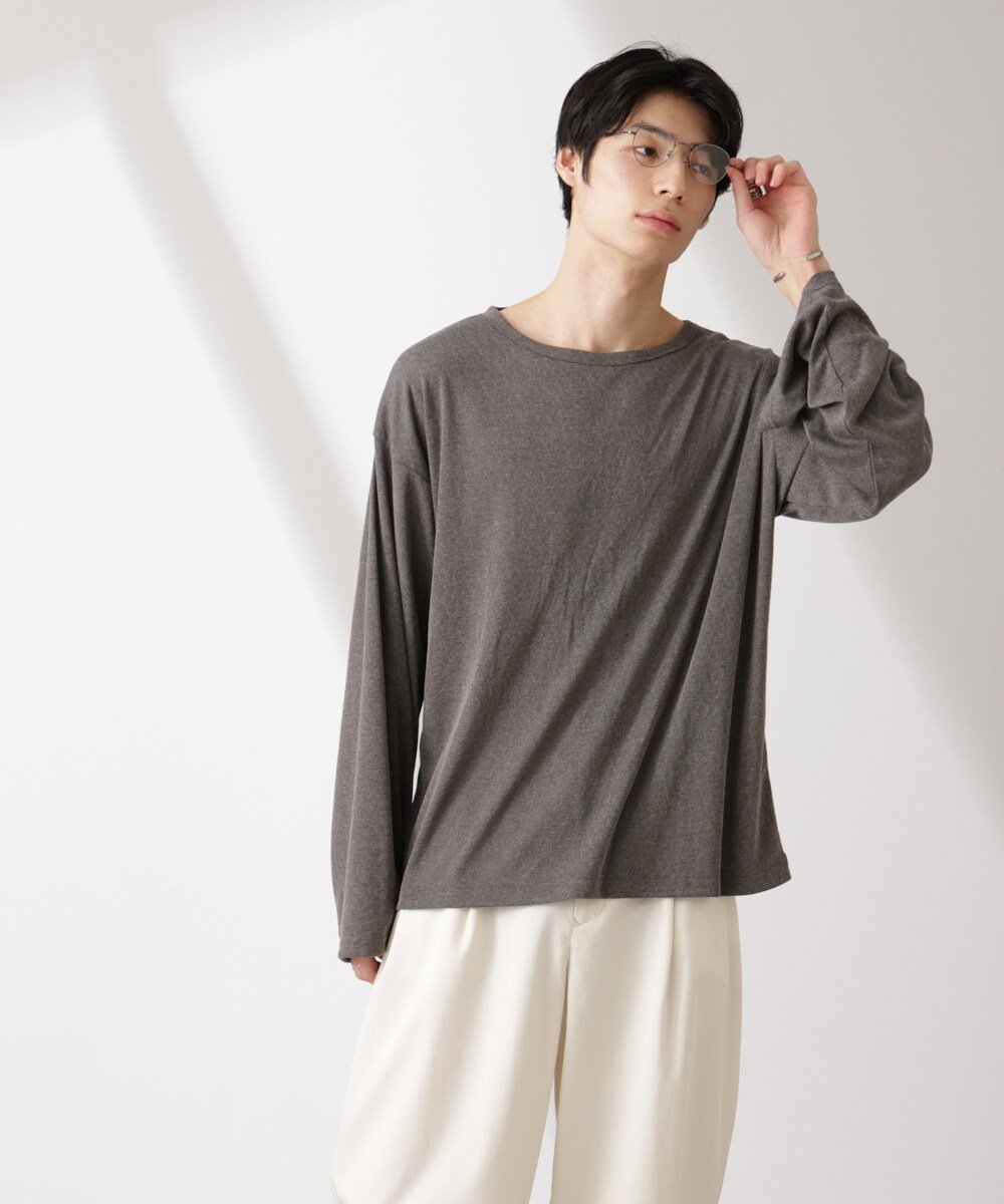 NANO universe WEB限定/セミシアークルーネックプルオーバー 長袖 ナノユニバース トップス カットソー・Tシャツ ベージュ グレー ブラック