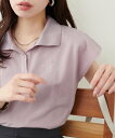 natural couture 刺繍入りフレンチスリーブポロシャツ ナチュラルクチュール トップス その他のトップス ベージュ グレー ホワイト ピンク ブラッ...