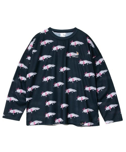 ガラガラロングスリーブTEE (WOMENS) ゴースローキャラバン トップス カットソー・Tシャツ ブラック グリーン