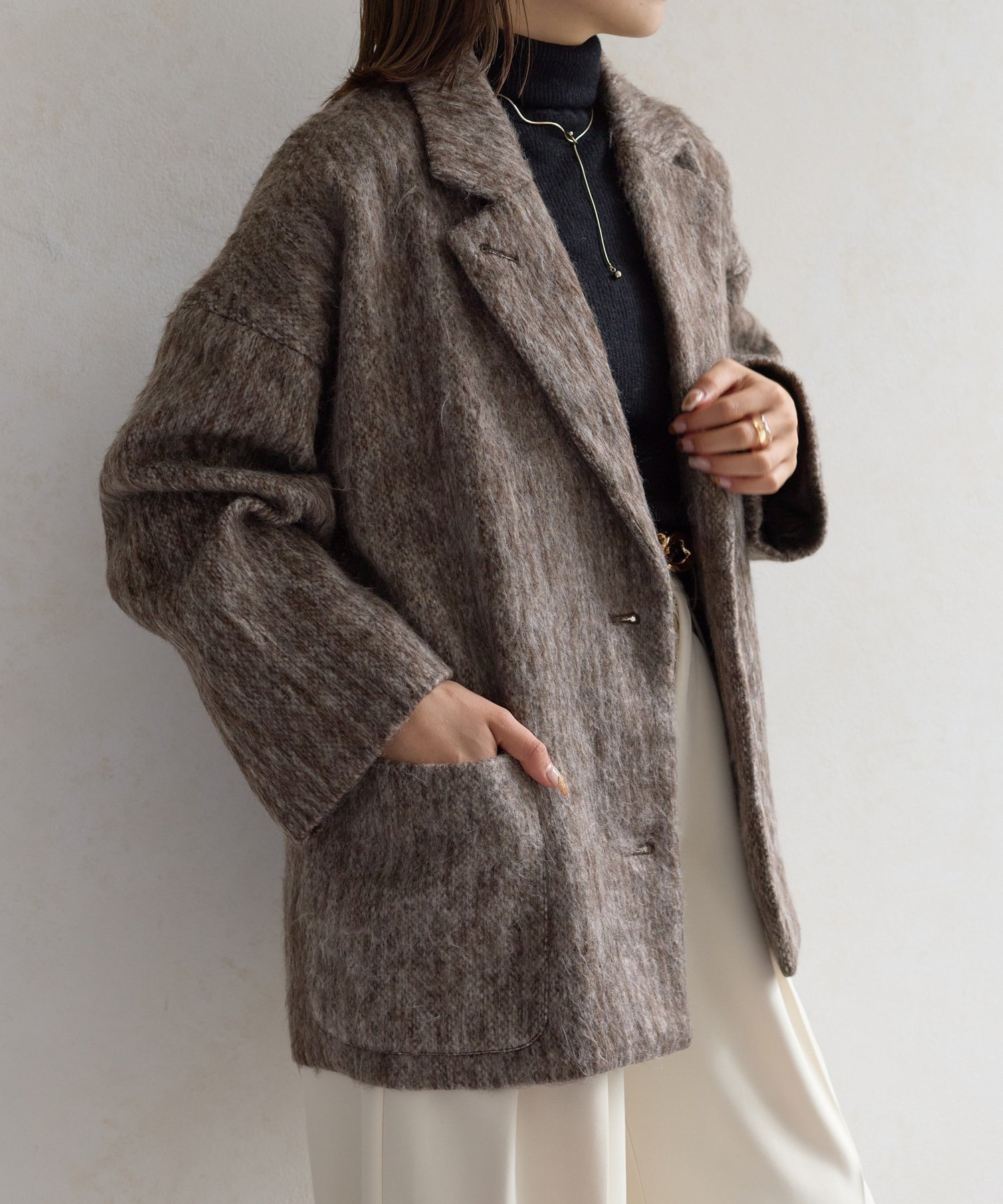 【SALE／54%OFF】Thevon. シャギーミドルコート ゼヴォン ジャケット・アウター その他のジャケット・アウター ブラウン ベージュ グレー【送料無料】