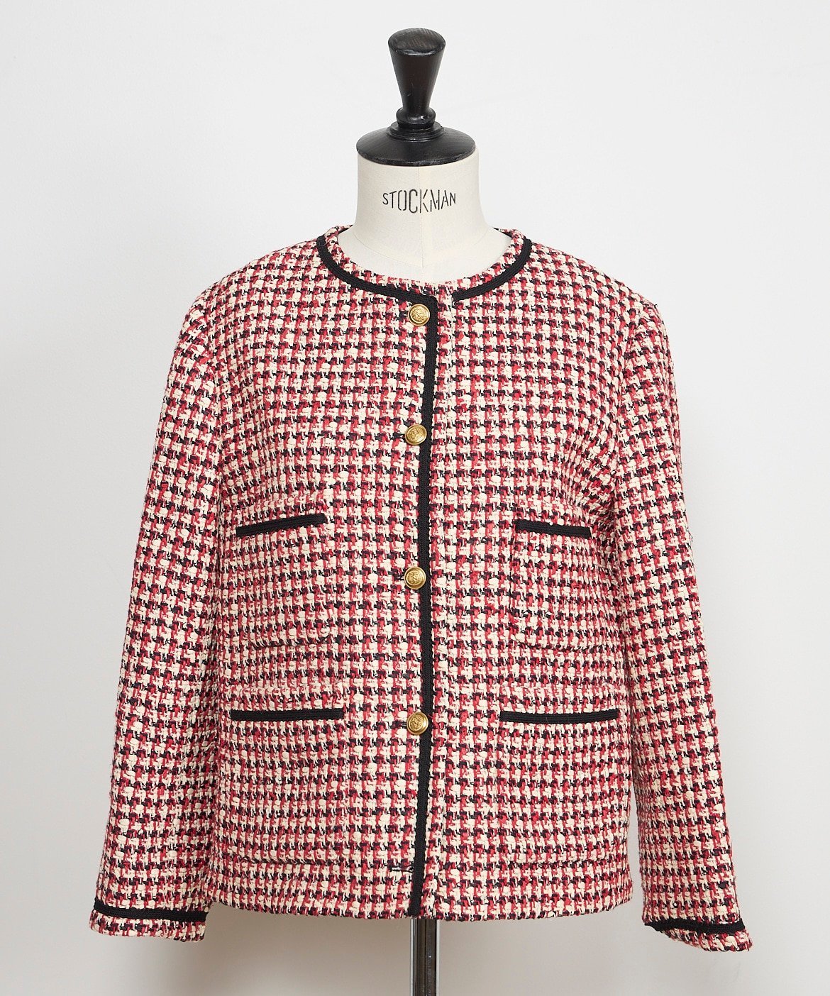 INED 《大きいサイズ》LINTONツイードジャケット《la veille by SUPERIOR CLOSET》 イネド ジャケット・アウター ノーカラージャケット レッド