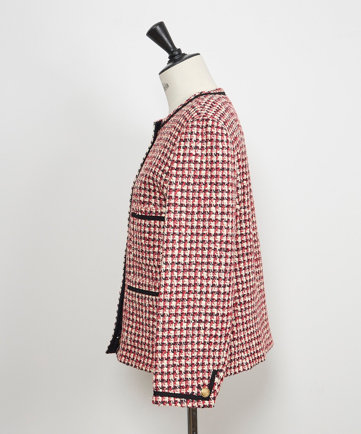 INED 《大きいサイズ》LINTONツイードジャケット《la veille by SUPERIOR CLOSET》 イネド ジャケット・アウター ノーカラージャケット レッド