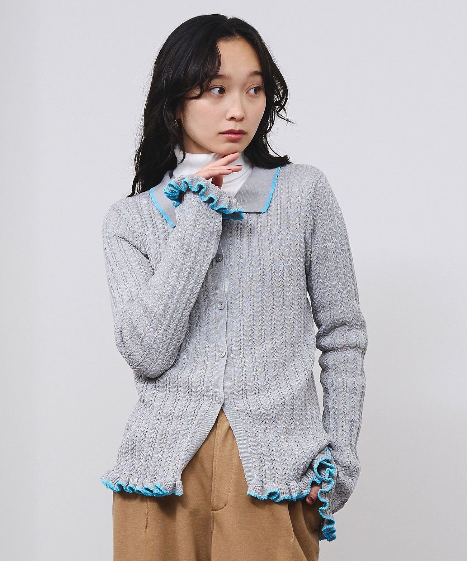 ROSE BUD RUFFLED KNIT CARDIGAN ローズバッド トップス ニット ホワイト