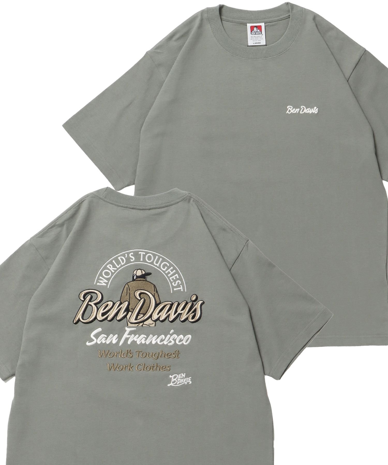 BEN DAVIS / WHITE LABEL 【BEN DAVIS(ベンデイビス)】BD LABEL EMB TEE / Tシャツ クルーネック ワンポイント シンプル ユニセックス ナバル トップス カットソー・Tシャツ グレー グリーン ホワイト【送料無料】