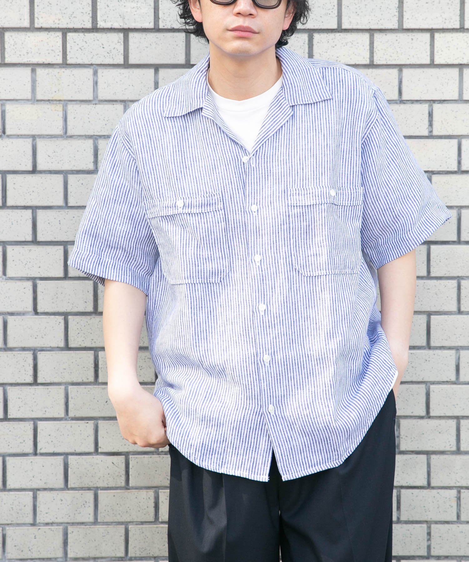 URBAN RESEARCH DOORS FORK&SPOON フレンチリネンオープンカラーショートスリーブシャツ アーバンリサーチドアーズ トップス シャツ・ブラウス ブルー ベージュ ブラウン【送料無料】