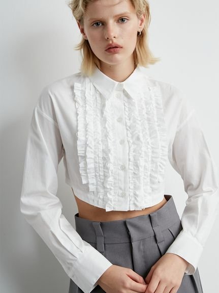 styling/ カットオフ フリルショートシャツ スタイリング トップス シャツ・ブラウス ホワイト ブラウン【送料無料】のサムネイル