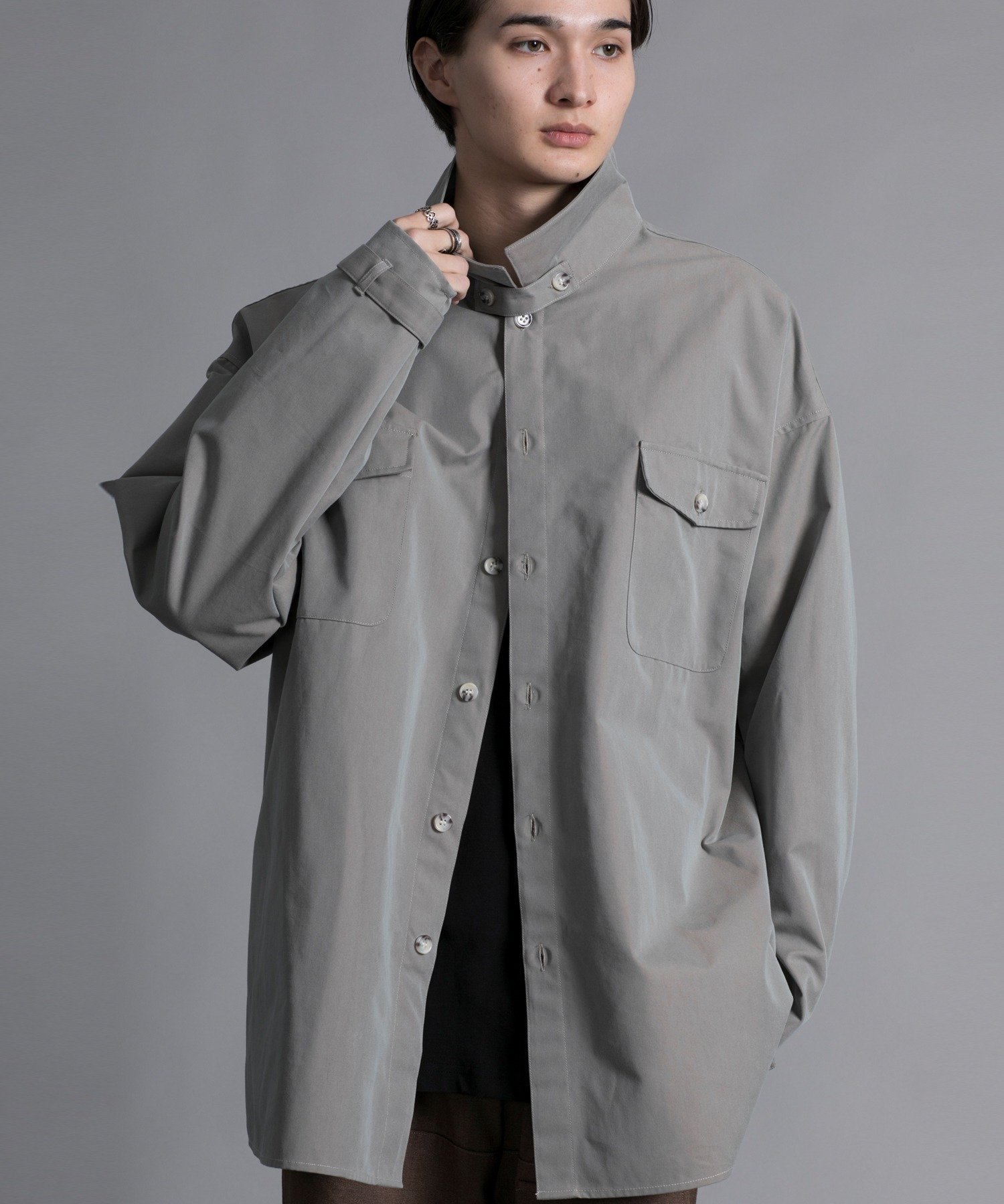 【SALE／20%OFF】aimoha MENS 【aimoha neo】STAND COLLAR ADJUSTABLE CUFFS SHIRT アイモハ トップス シャツ・ブラウス ブラック ベージュ【送料無料】