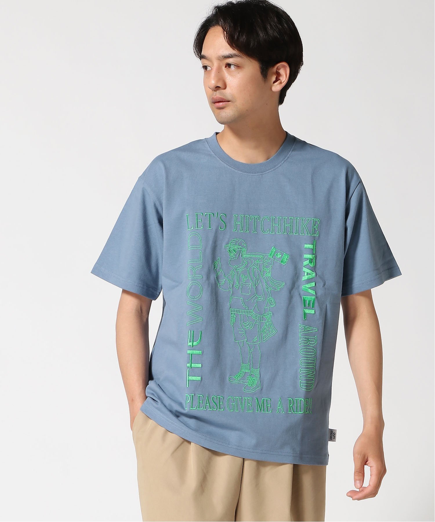 gym master gym master/(U)7.4oz HITCH HIKE刺繍Tee ジムマスター トップス カットソー・Tシャツ ホワイト グレー ブルー ブラック