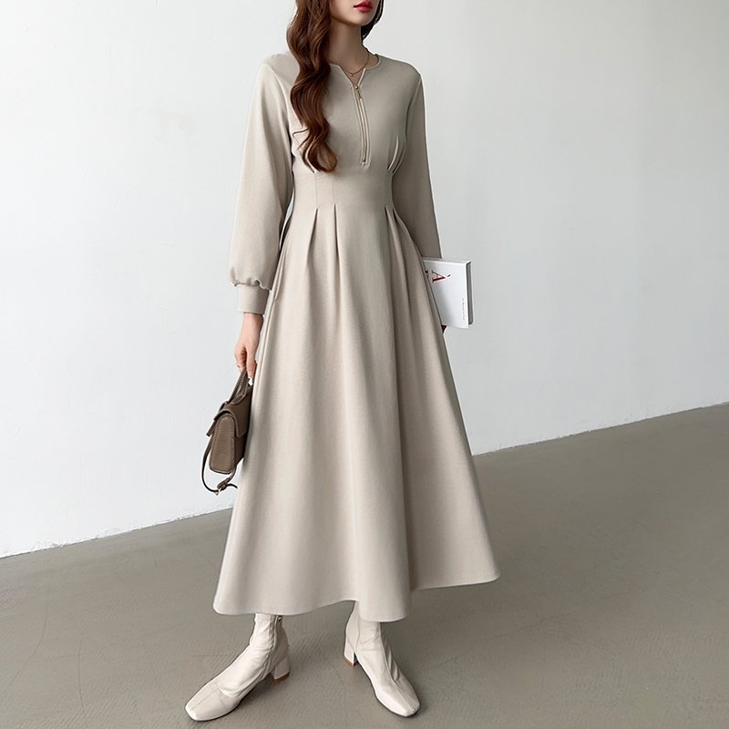 【SALE／25%OFF】COCOMOMO 前後2wayで楽しめる ウエストタックワンピース ハーフジップワンピース ココモモ ワンピース・ドレス ワンピース ベージュ ネイビー ブラック【送料無料】のサムネイル